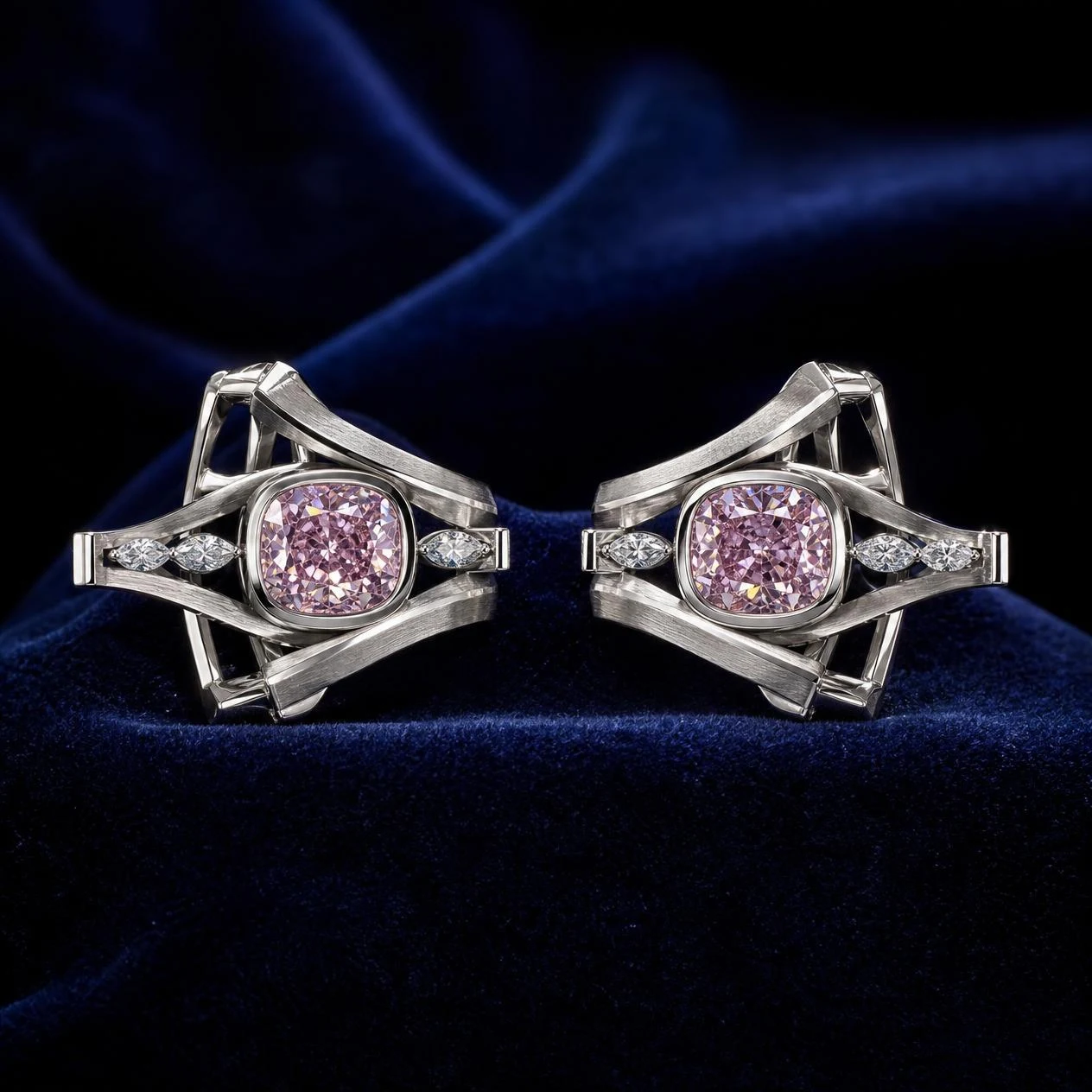 Belle d'Inverno, 5.2 ct tw cushion lab grown diamond earrings in 18K white gold (front view)