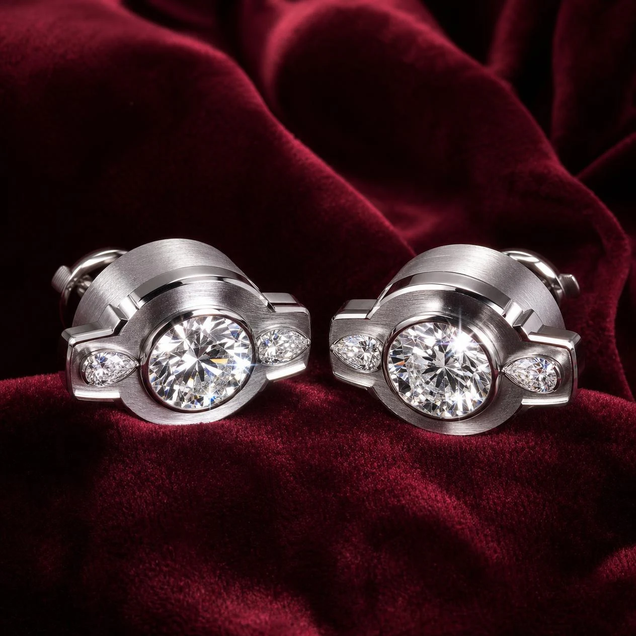 Quercia di Ferro, 5.2 ct tw round lab grown diamond men’s earrings in 18K white gold (front view)