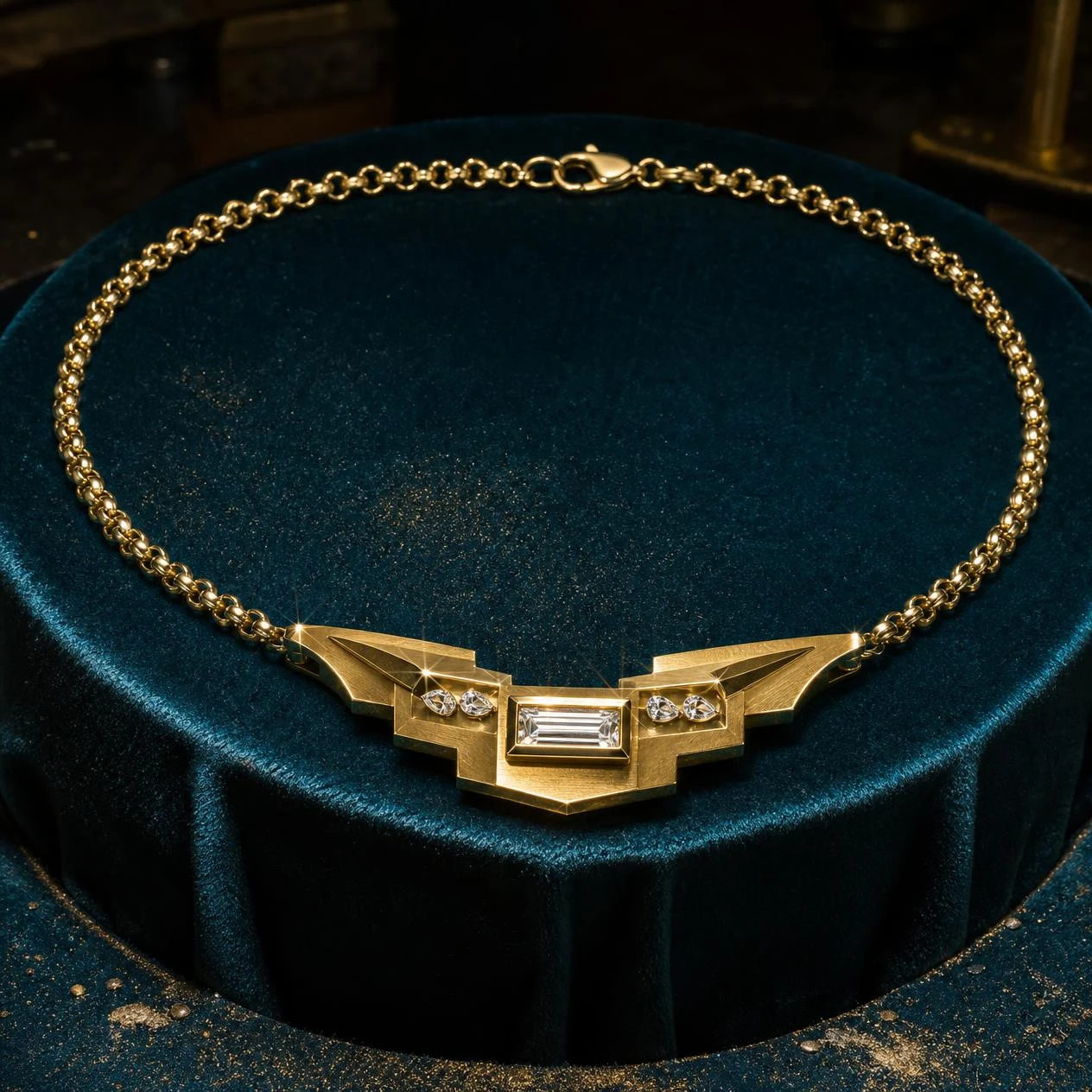 Uragano Solenne, 2.12 ct tw baguette lab grown diamond men’s necklace in 18K yellow gold (front view)