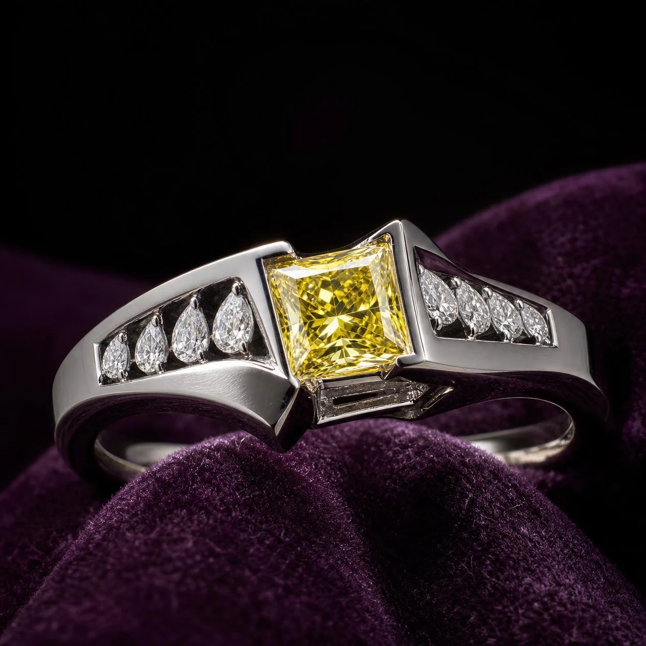 Eterna Silente, 2.37 ct tw princess lab grown diamond ring in 18K white gold (front view)