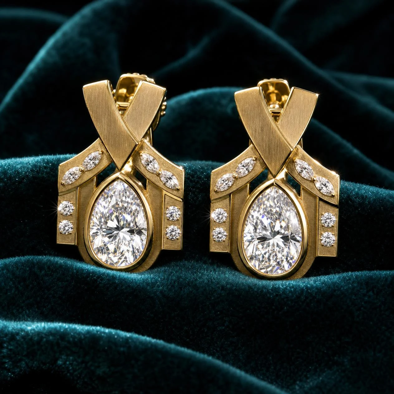 Rosa di Cristallo, 6.64 ct tw pear lab grown diamond earrings in 18K yellow gold (front view)