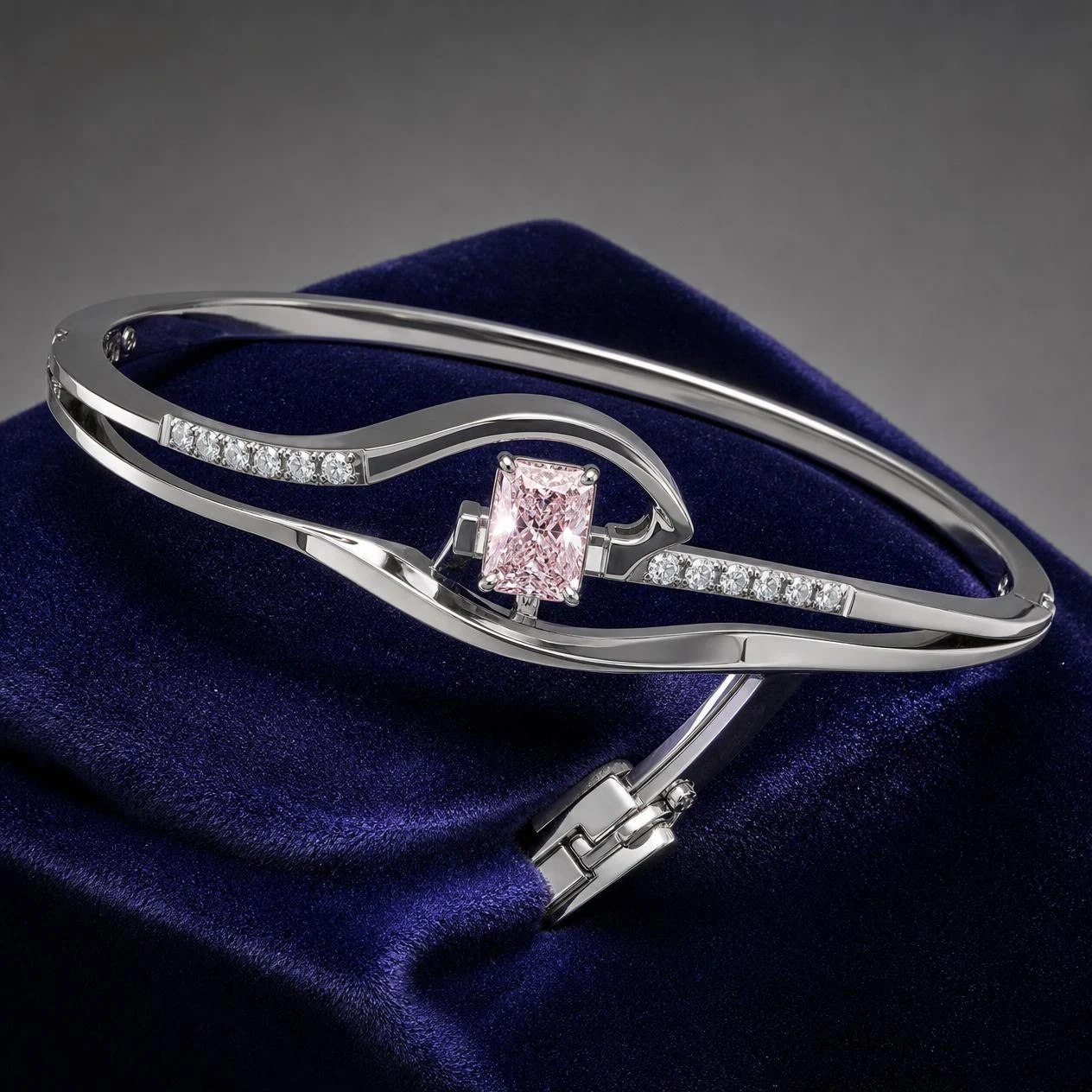 Lavanda Fiorita, 1.98 ct tw radiant lab grown diamond bracelet in 18K white gold (front view)