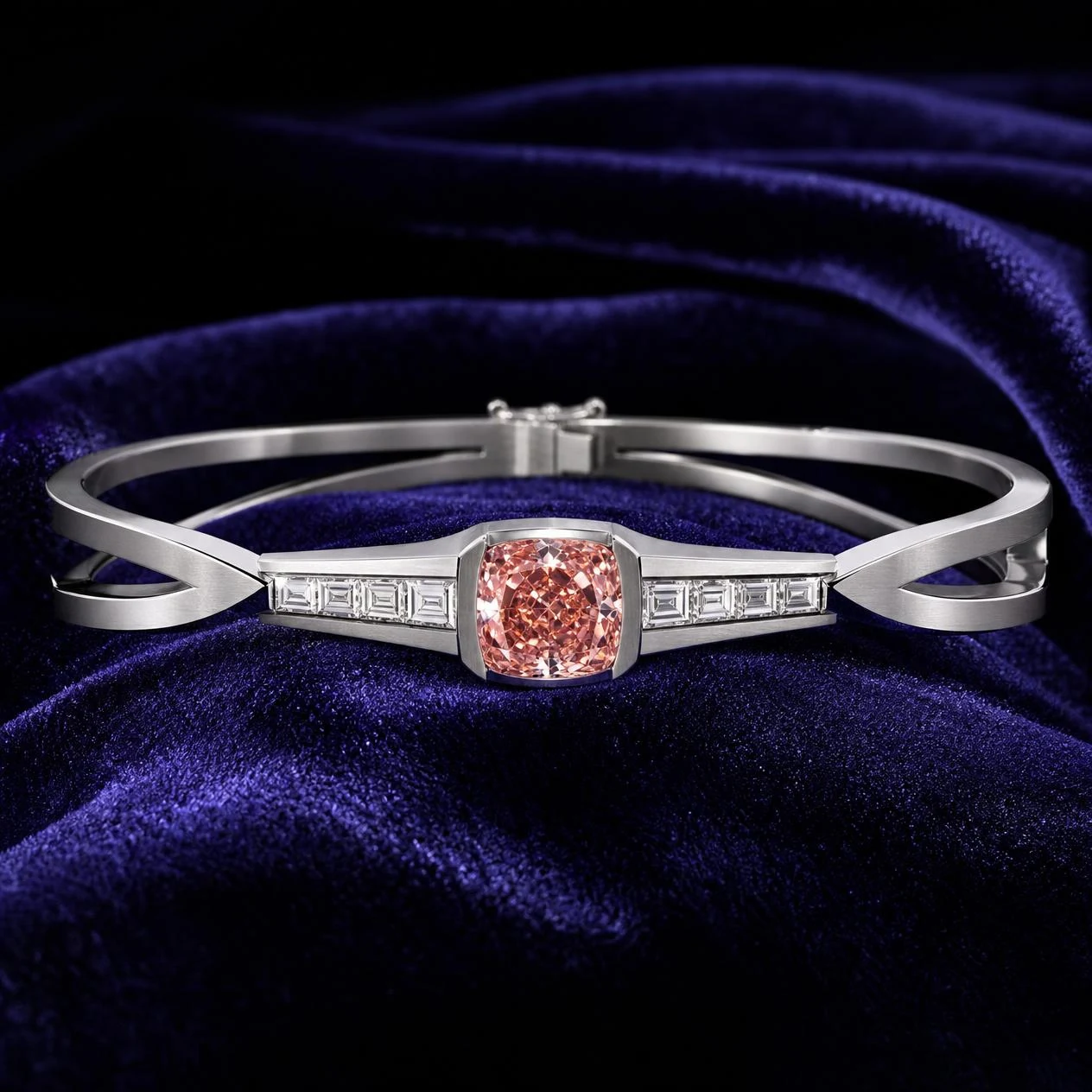 Lumière Velata, 3.05 ct tw cushion lab grown diamond bracelet in 18K white gold (front view)