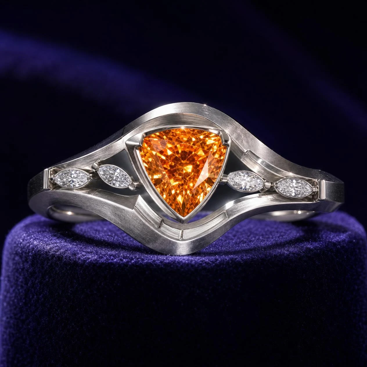 Celeste d'Ivoire, 1.68 ct tw trillion lab grown diamond ring in 18K white gold (front view)