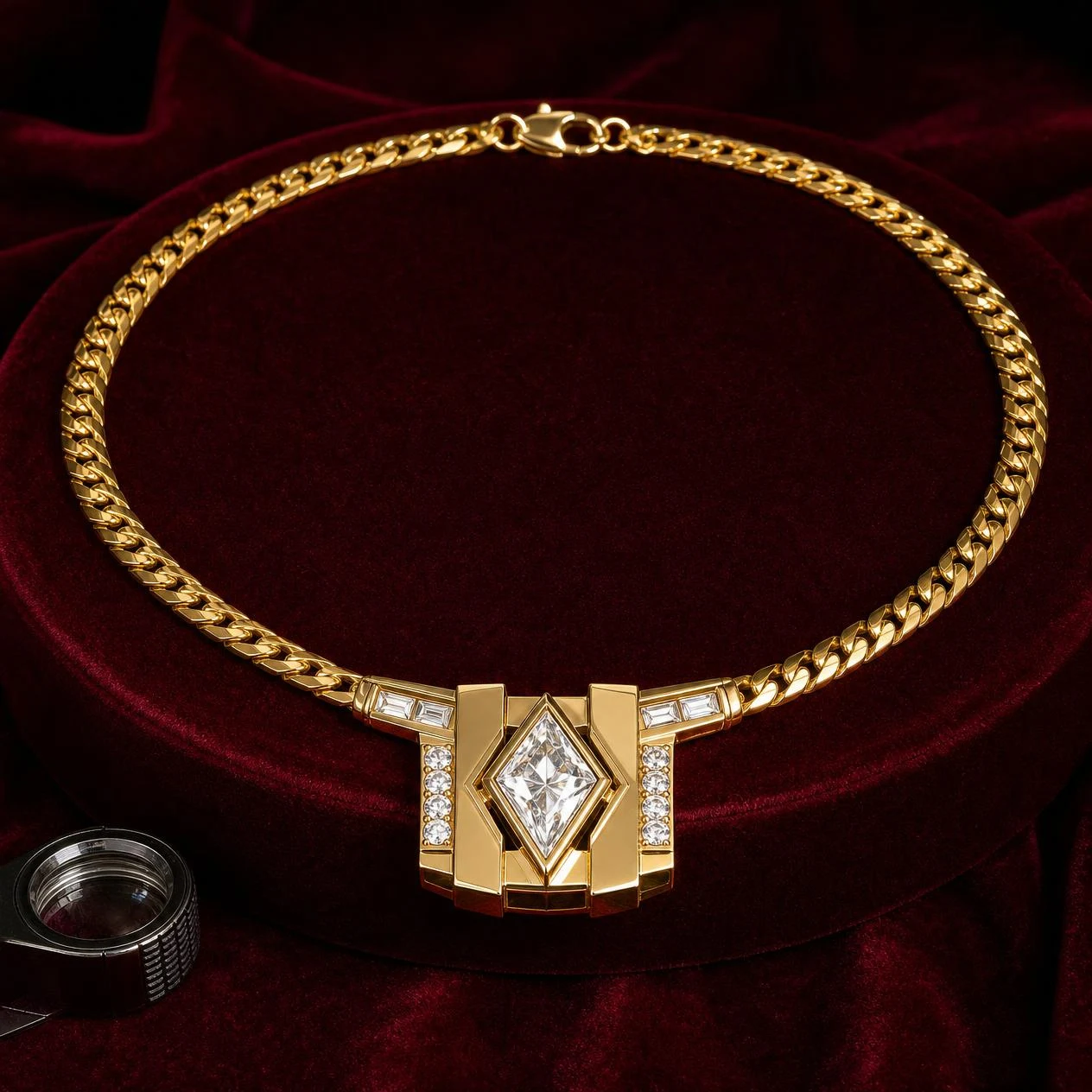 Ponente di Roma, 1.97 ct tw kite lab grown diamond men’s necklace in 18K yellow gold (front view)