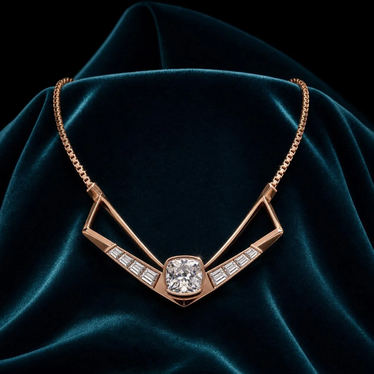Forte di Notte, 1.9 ct tw cushion lab grown diamond men’s necklace in rose gold (front view)
