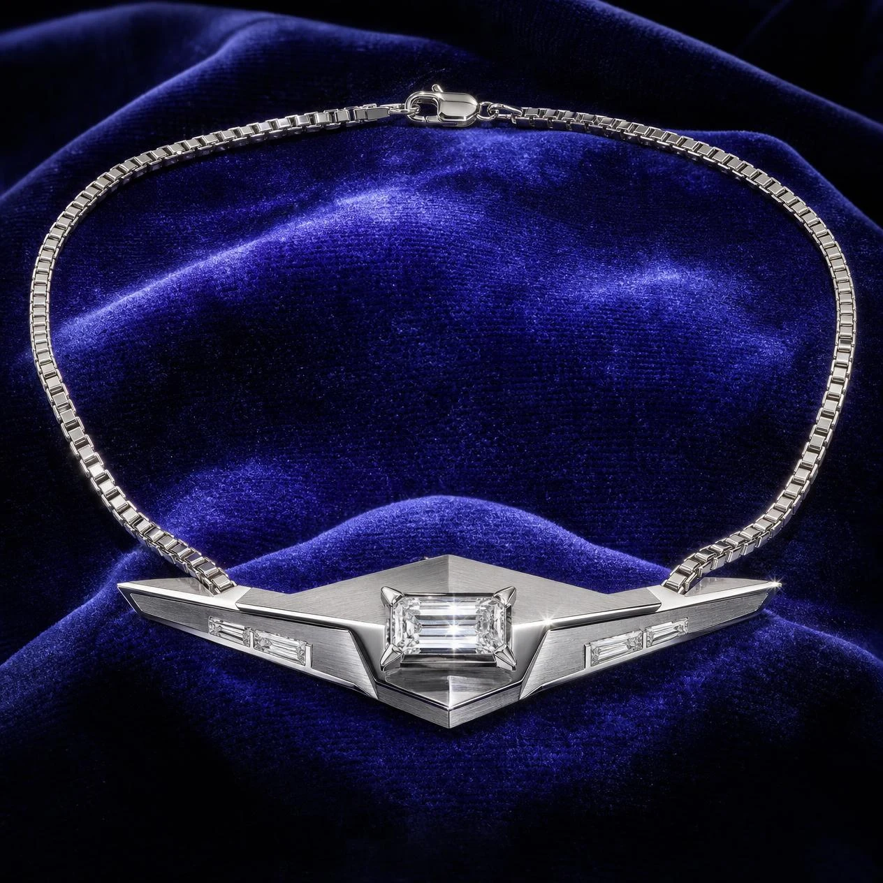 Sentinella Profondo, 2.32 ct tw baguette lab grown diamond men’s necklace in 18K white gold (front view)