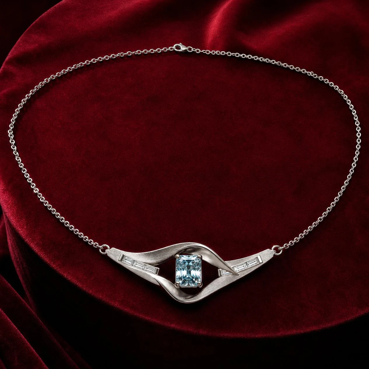 Rugiada Dorée, 1.52 ct tw radiant lab grown diamond necklace in 18K white gold (front view)