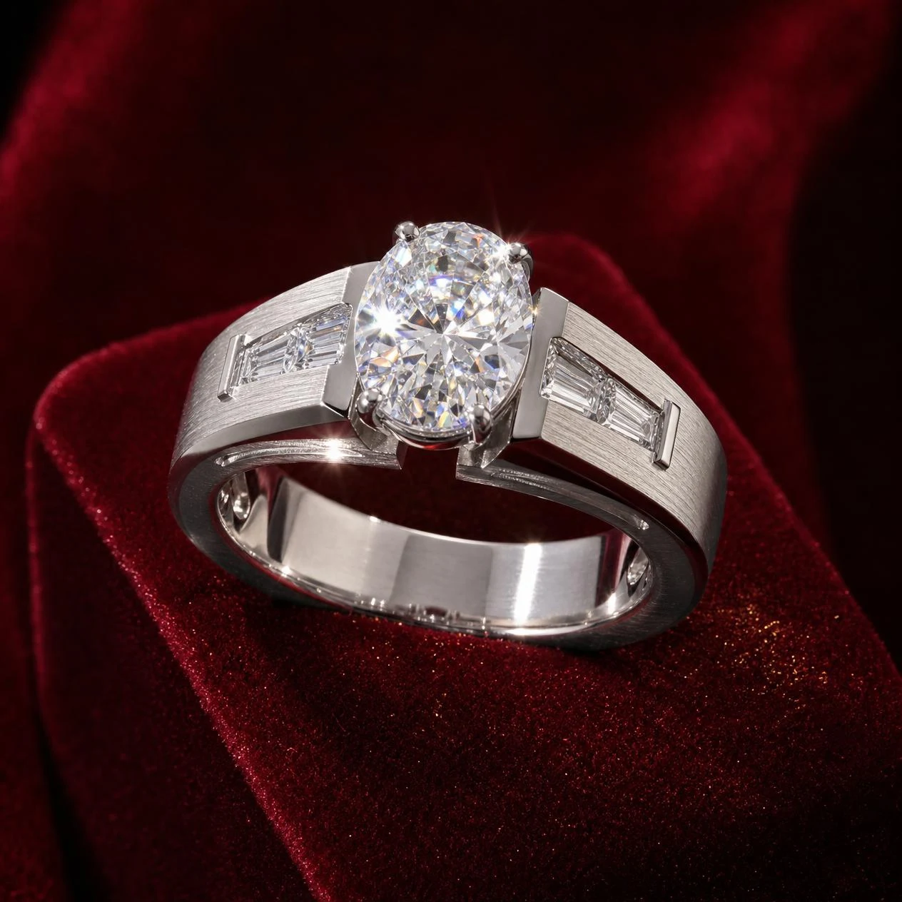 Comandante Profondo, 1.42 ct tw oval lab grown diamond men’s ring in 18K white gold (front view)
