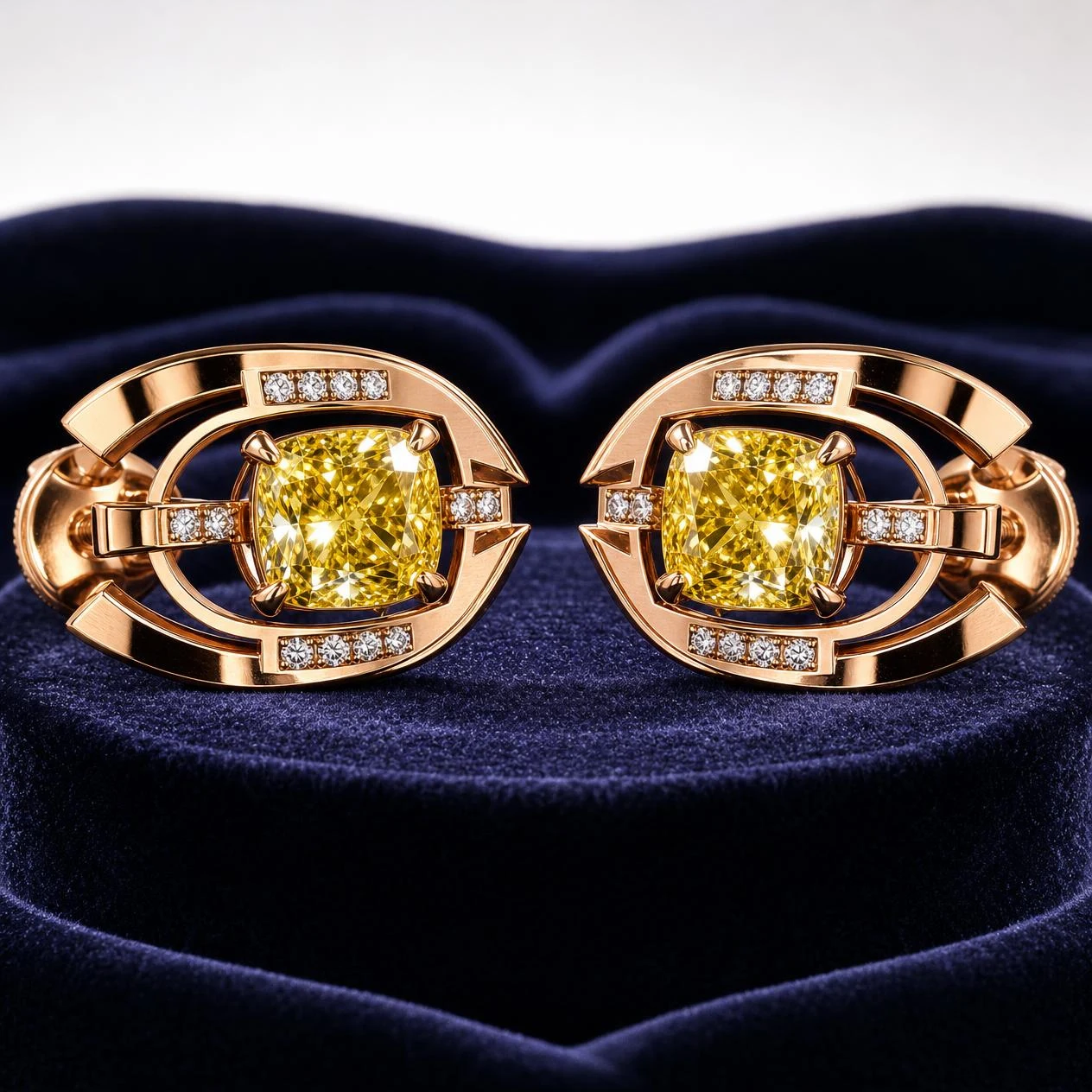 Meridiano di Marmo, 4.16 ct tw cushion lab grown diamond men’s earrings in rose gold (front view)