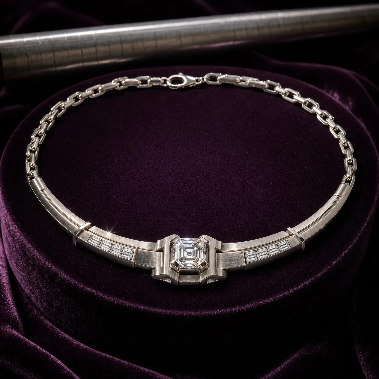 Centurione Imperiale, 2.02 ct tw asscher lab grown diamond men’s necklace in 18K white gold (front view)