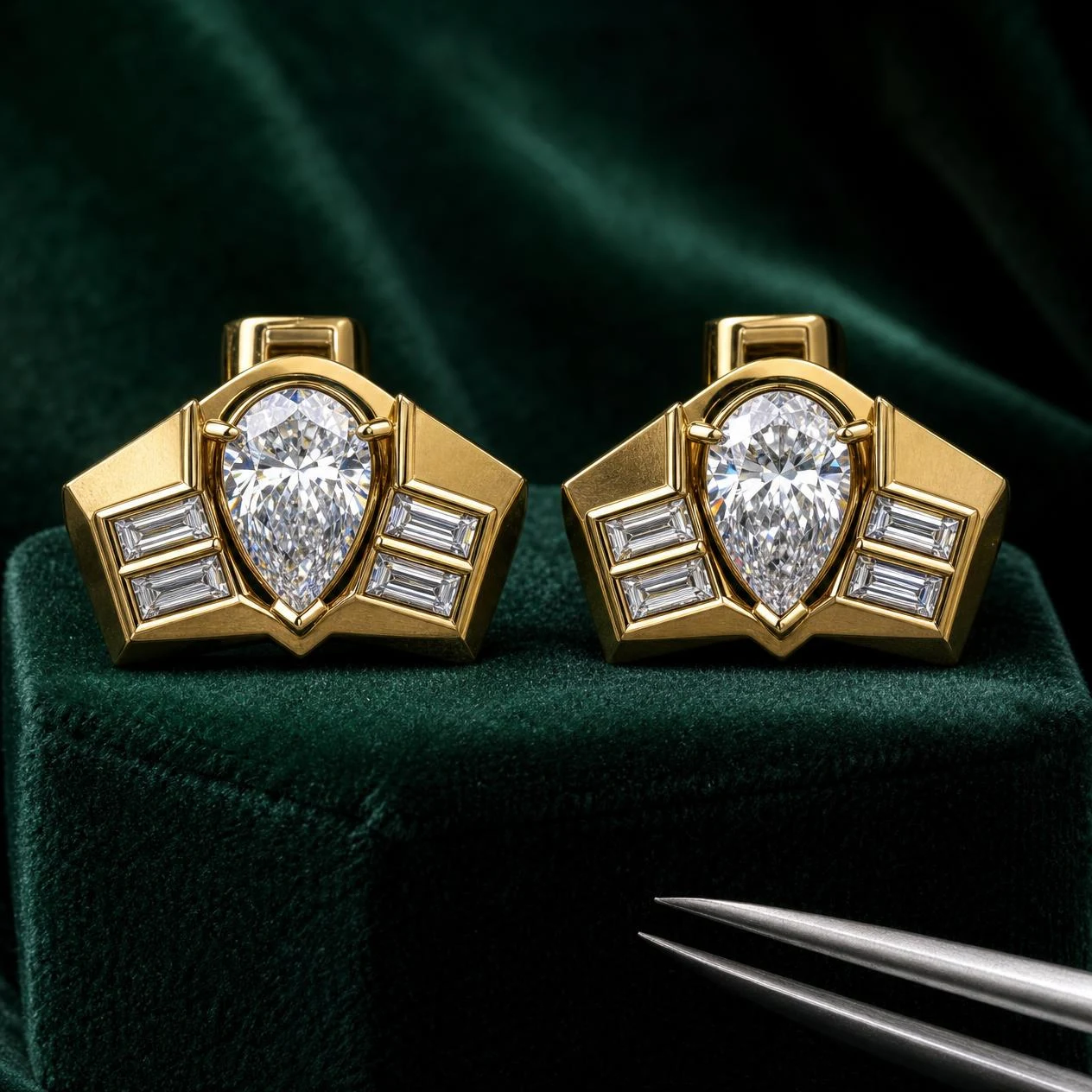 Console d'Occidente, 3.4 ct tw pear lab grown diamond men’s earrings in 18K yellow gold (front view)