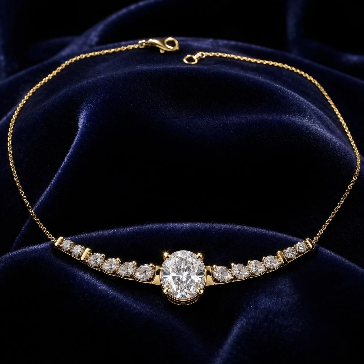 Douce Éternelle, 2.72 ct tw oval lab grown diamond necklace in 18K yellow gold (front view)