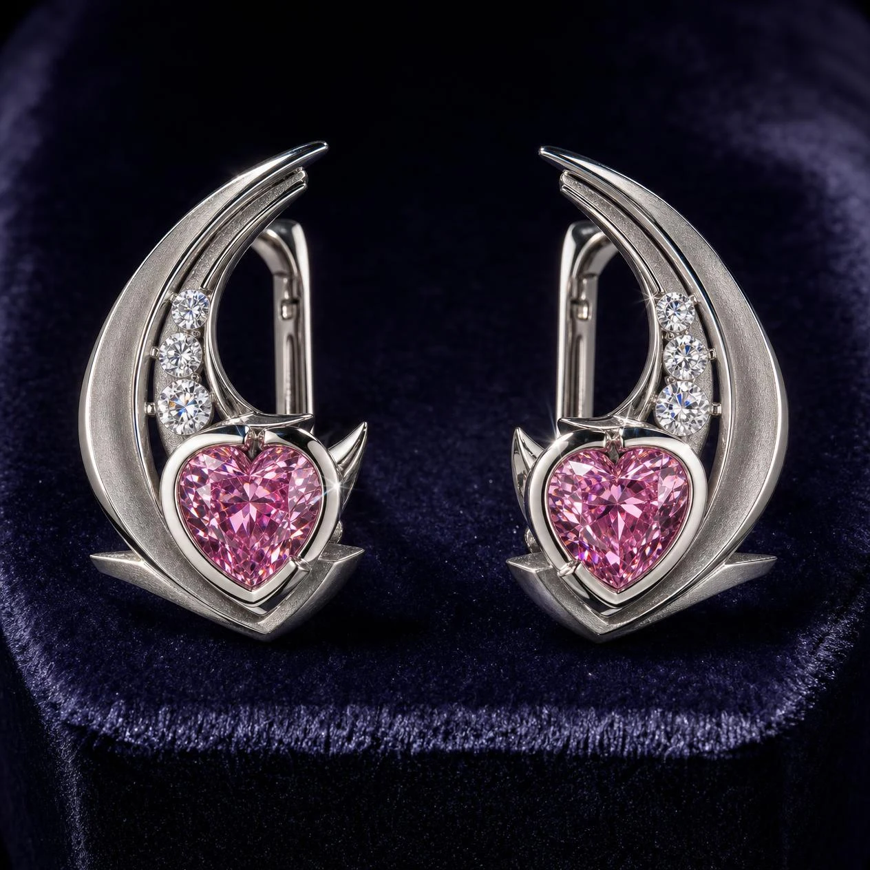 Sole Nascosta, 5.24 ct tw heart lab grown diamond earrings in 18K white gold (front view)