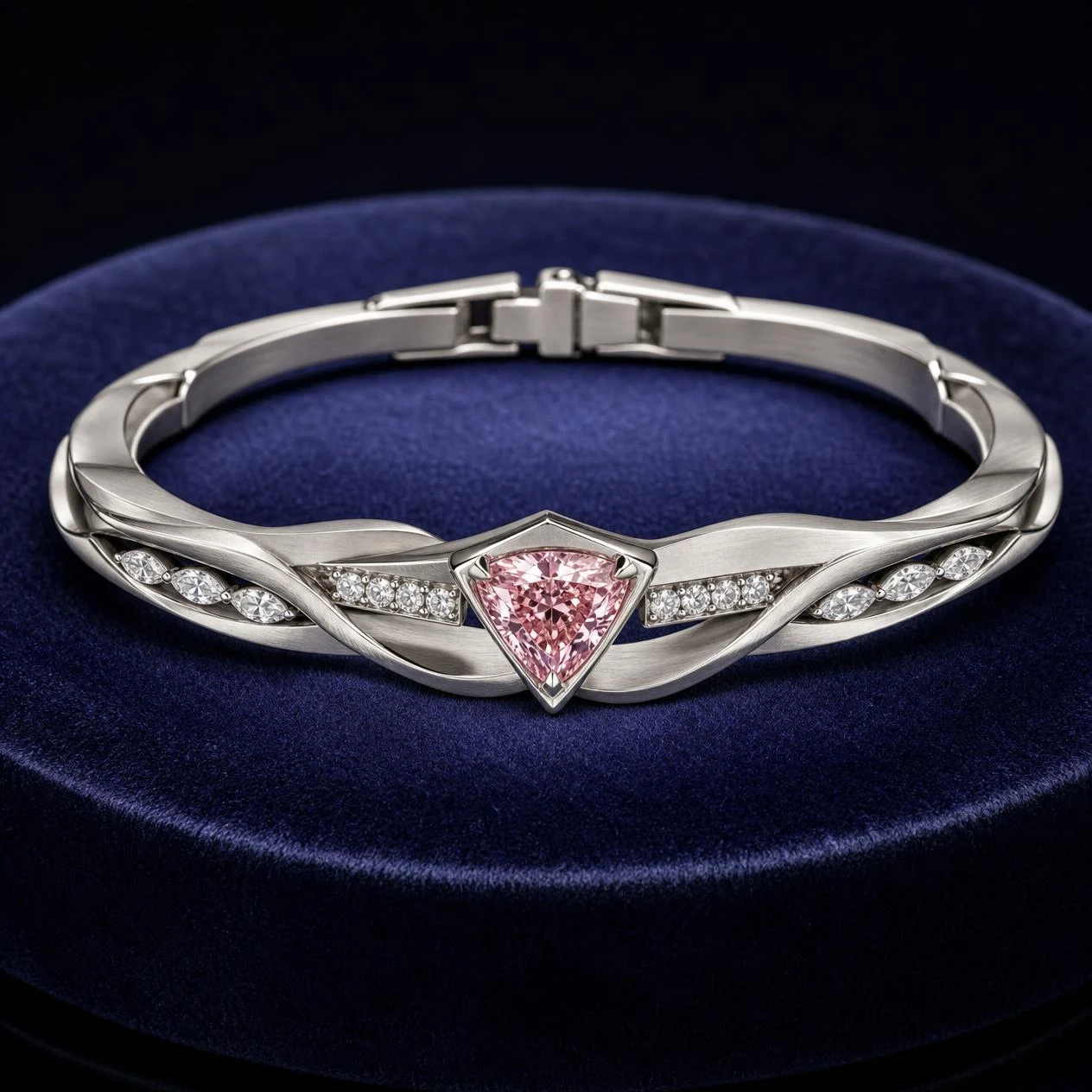 Ondine Incantata, 2.56 ct tw trillion lab grown diamond bracelet in 18K white gold (front view)