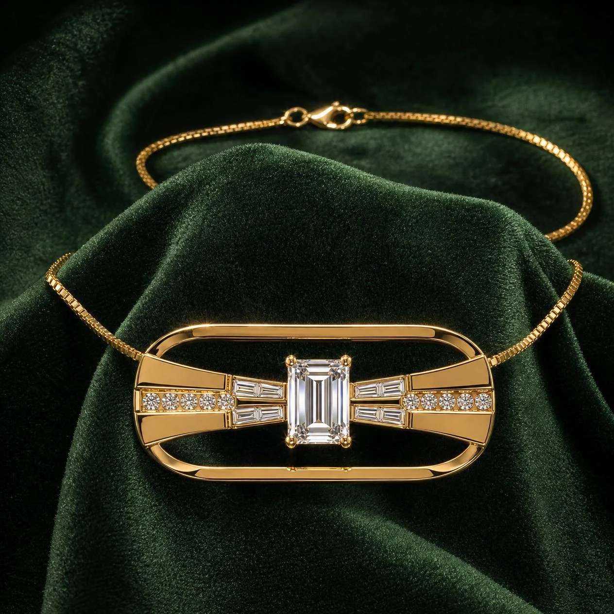 Nuvola d'Inverno, 2.86 ct tw baguette lab grown diamond necklace in 18K yellow gold (front view)