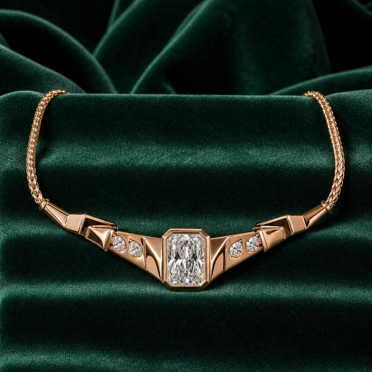 Molo di Ferro, 2.12 ct tw radiant lab grown diamond men’s necklace in rose gold (front view)