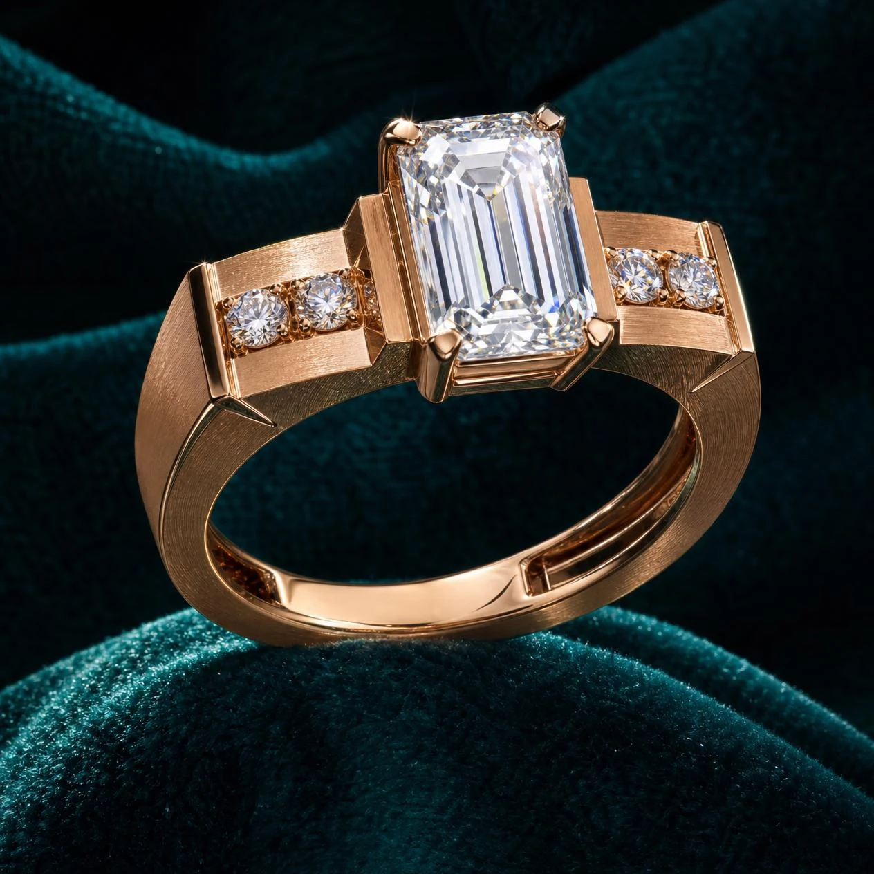 Nebbia Lumineuse, 2.85 ct tw baguette lab grown diamond ring in rose gold (front view)