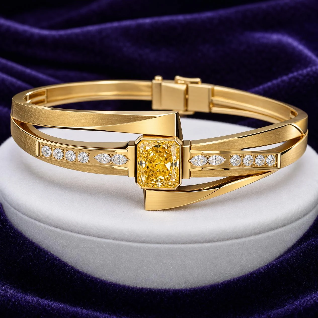 Collina Dorée, 2.26 ct tw radiant lab grown diamond bracelet in 18K yellow gold (front view)