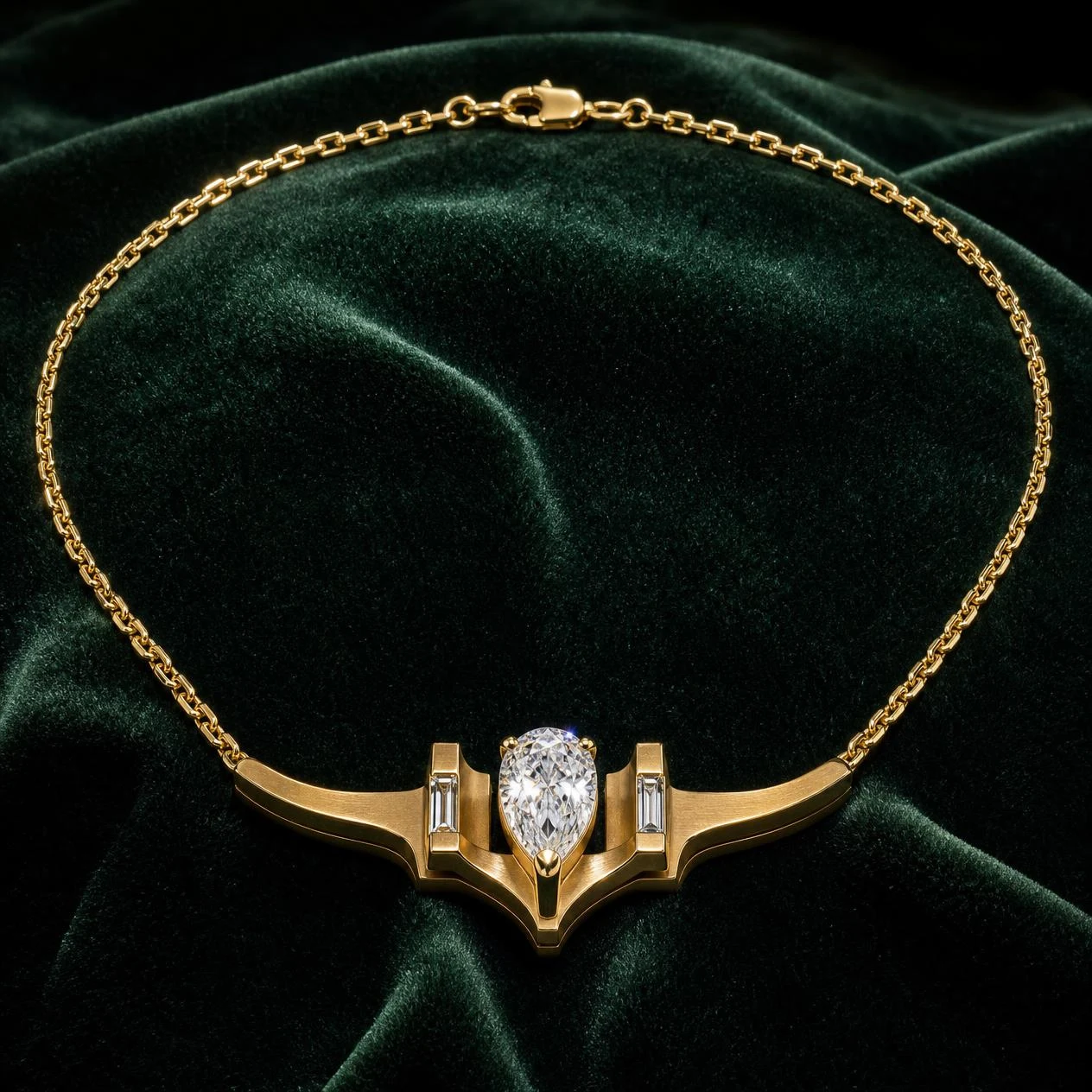 Levante Sovrano, 1.35 ct tw pear lab grown diamond men’s necklace in 18K yellow gold (front view)