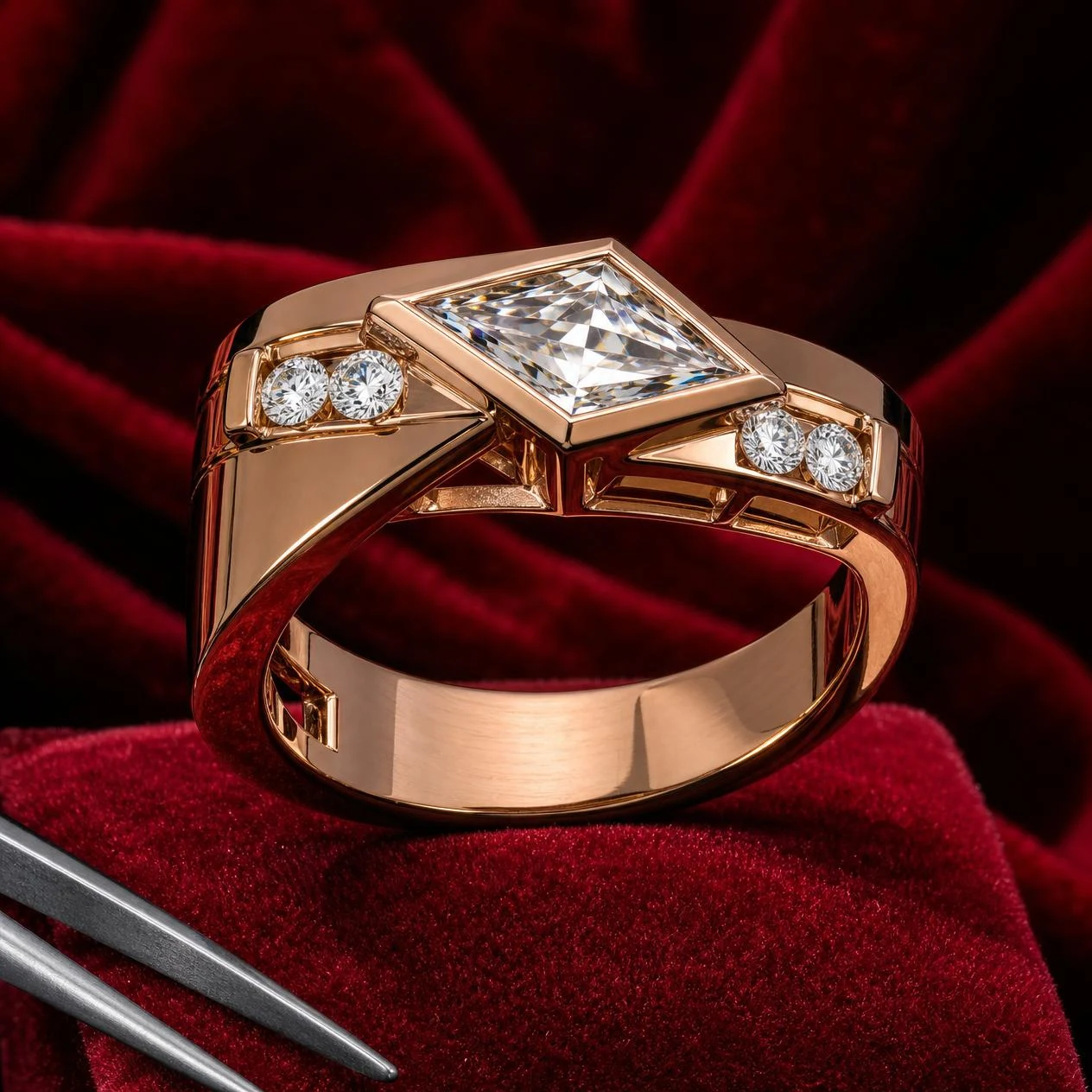 Bronzo Saldo, 1.22 ct tw kite lab grown diamond men’s ring in rose gold (front view)