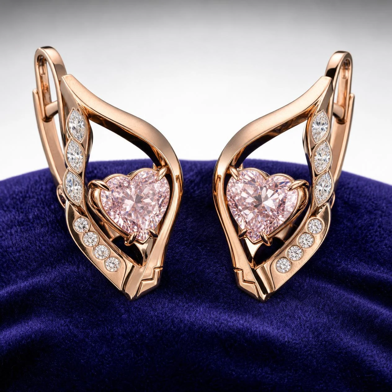 Clair Dorée, 4.88 ct tw heart lab grown diamond earrings in rose gold (front view)
