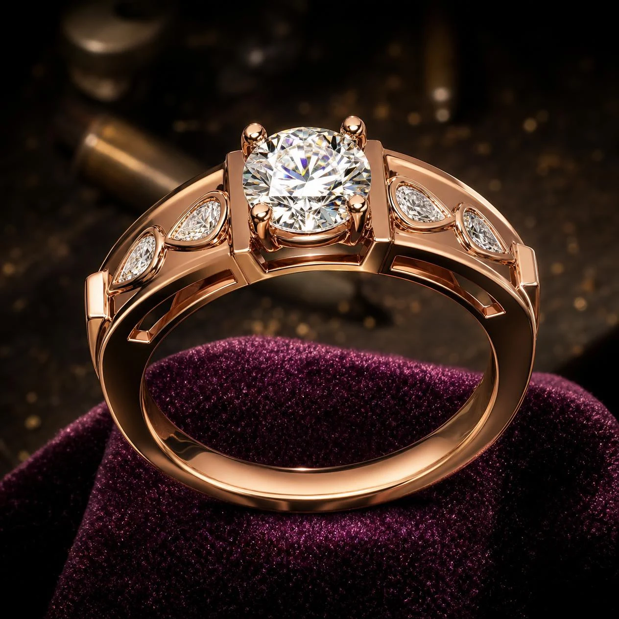 Flamme Vivace, 1.38 ct tw round lab grown diamond ring in rose gold (front view)