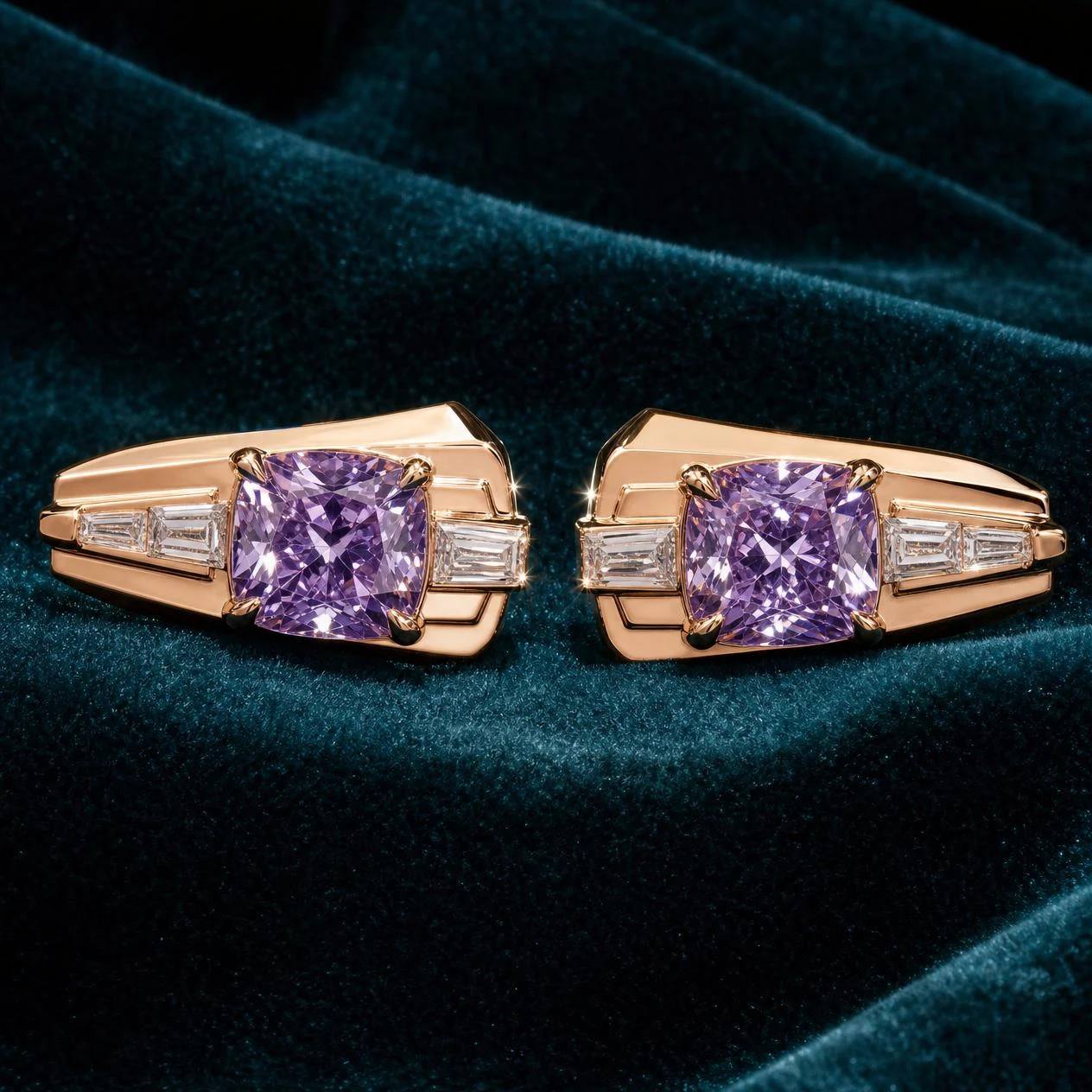 Valore di Venezia, 4.6 ct tw cushion lab grown diamond men’s earrings in rose gold (front view)