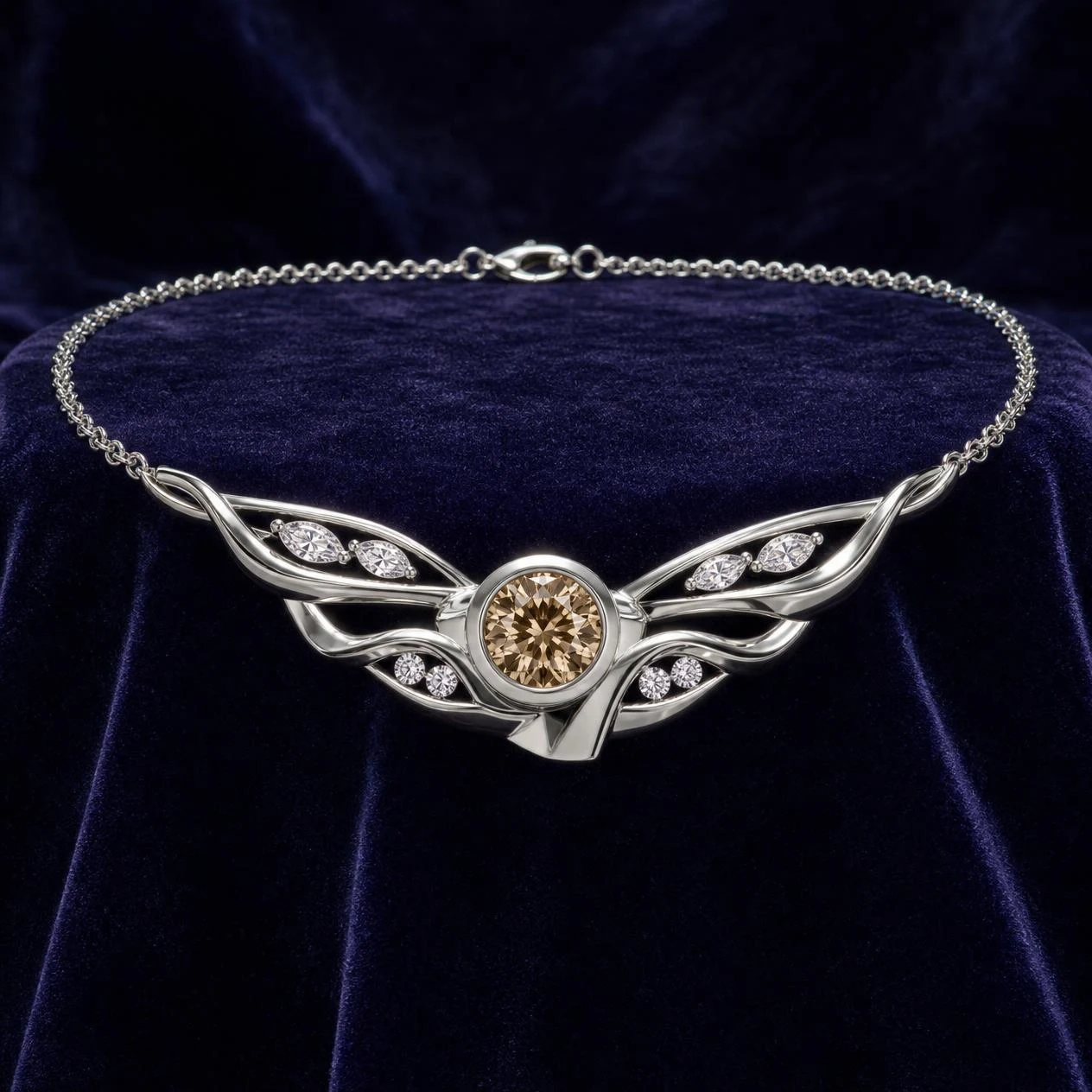 Flamme di Primavera, 1.46 ct tw round lab grown diamond necklace in 18K white gold (front view)