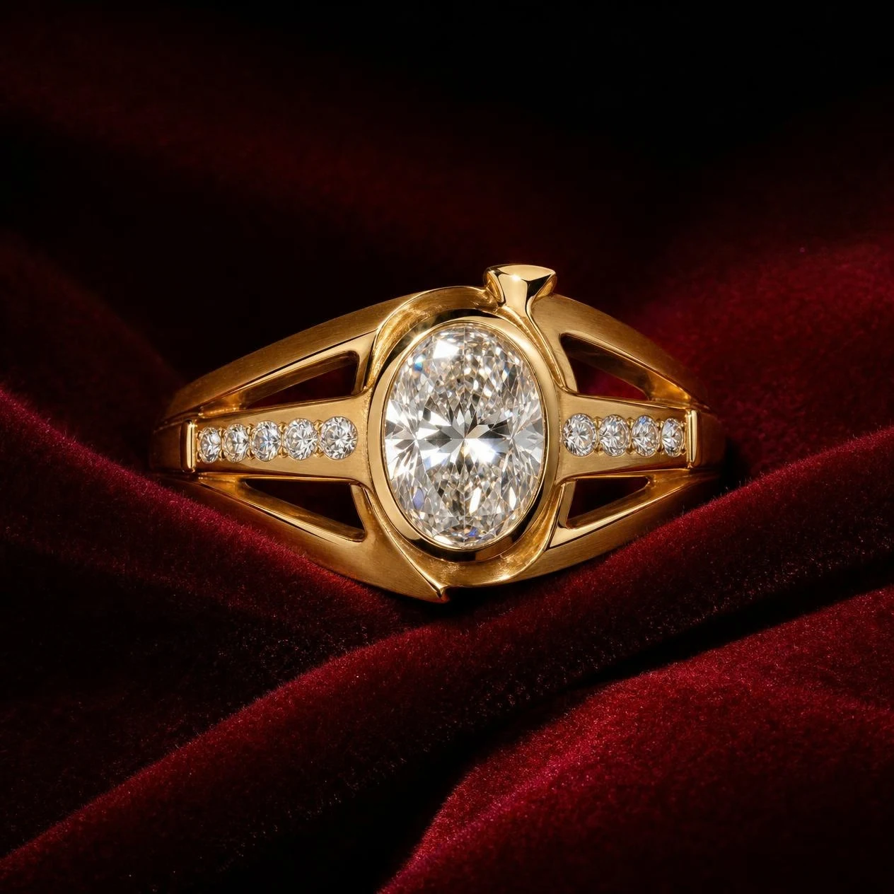 Corsaro Antico, 2.6 ct tw oval lab grown diamond men’s ring in 18K yellow gold (front view)