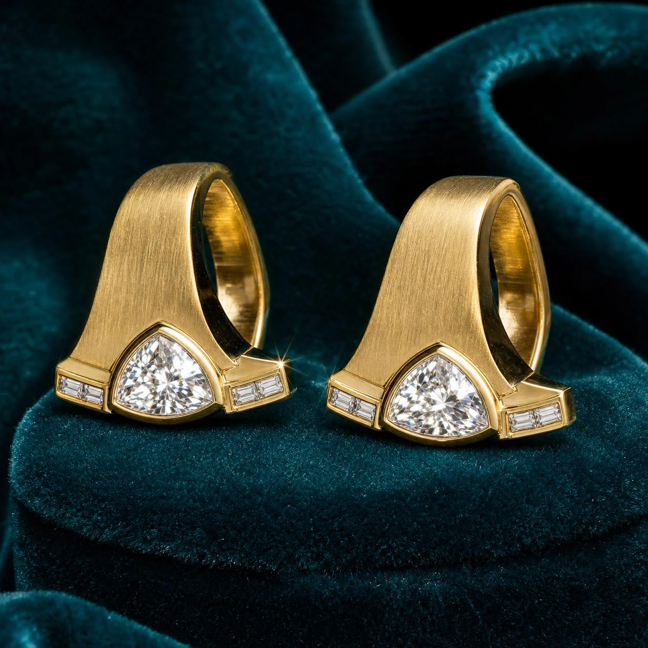 Miel di Cristallo, 3.4 ct tw trillion lab grown diamond earrings in 18K yellow gold (front view)