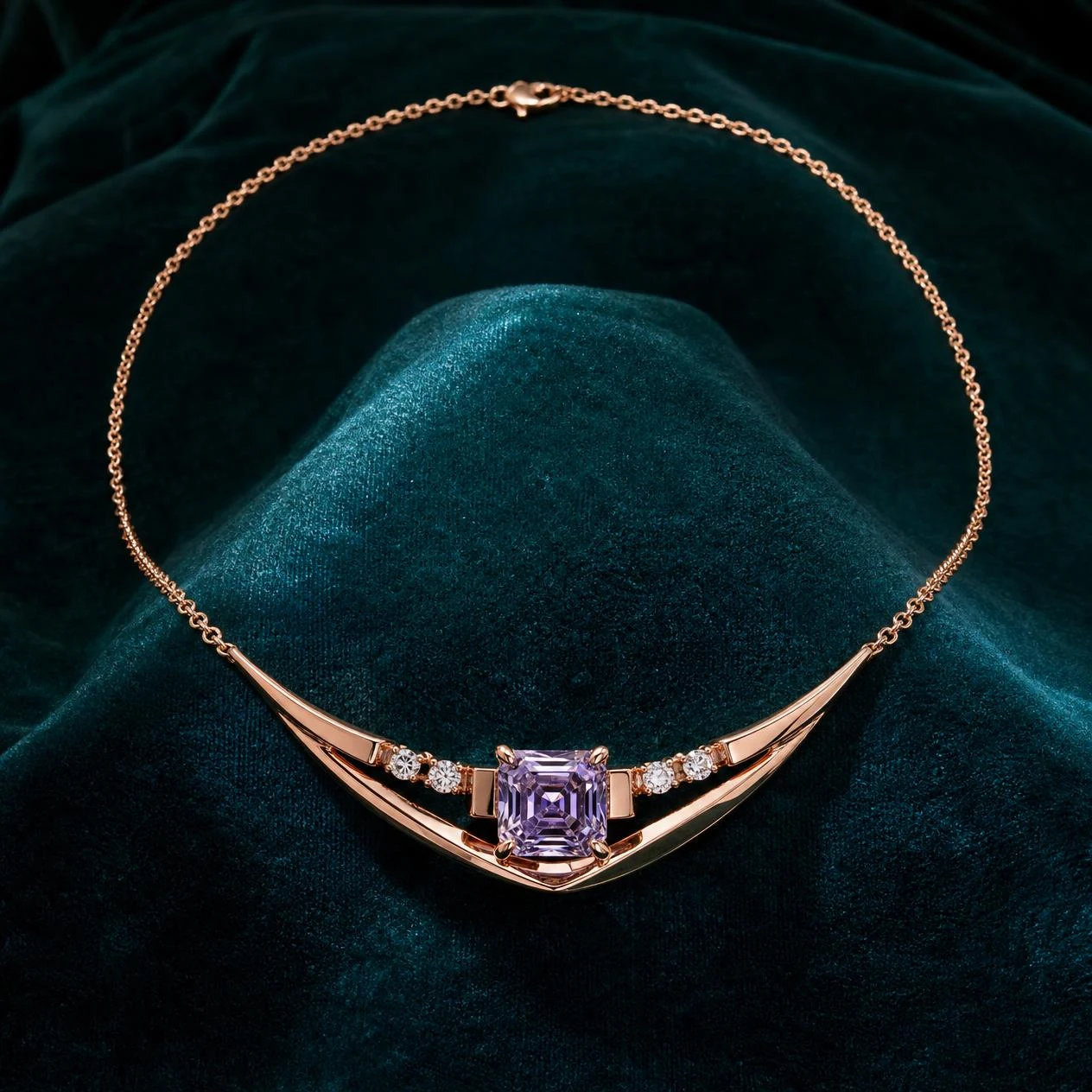 Dalia Viva, 1.68 ct tw asscher lab grown diamond necklace in rose gold (front view)