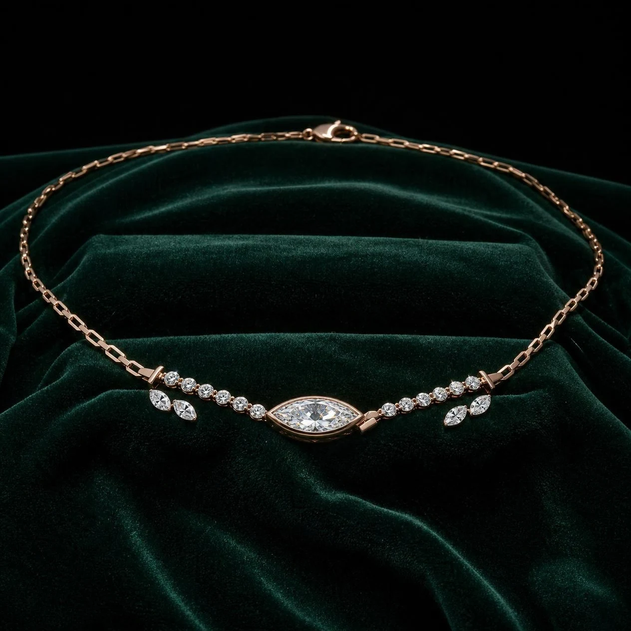 Orizzonte Invicto, 2.68 ct tw marquise lab grown diamond men’s necklace in rose gold (front view)