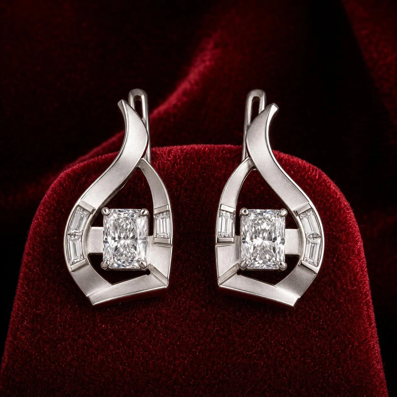 Ciel Fiorente, 2.82 ct tw radiant lab grown diamond earrings in 18K white gold (front view)