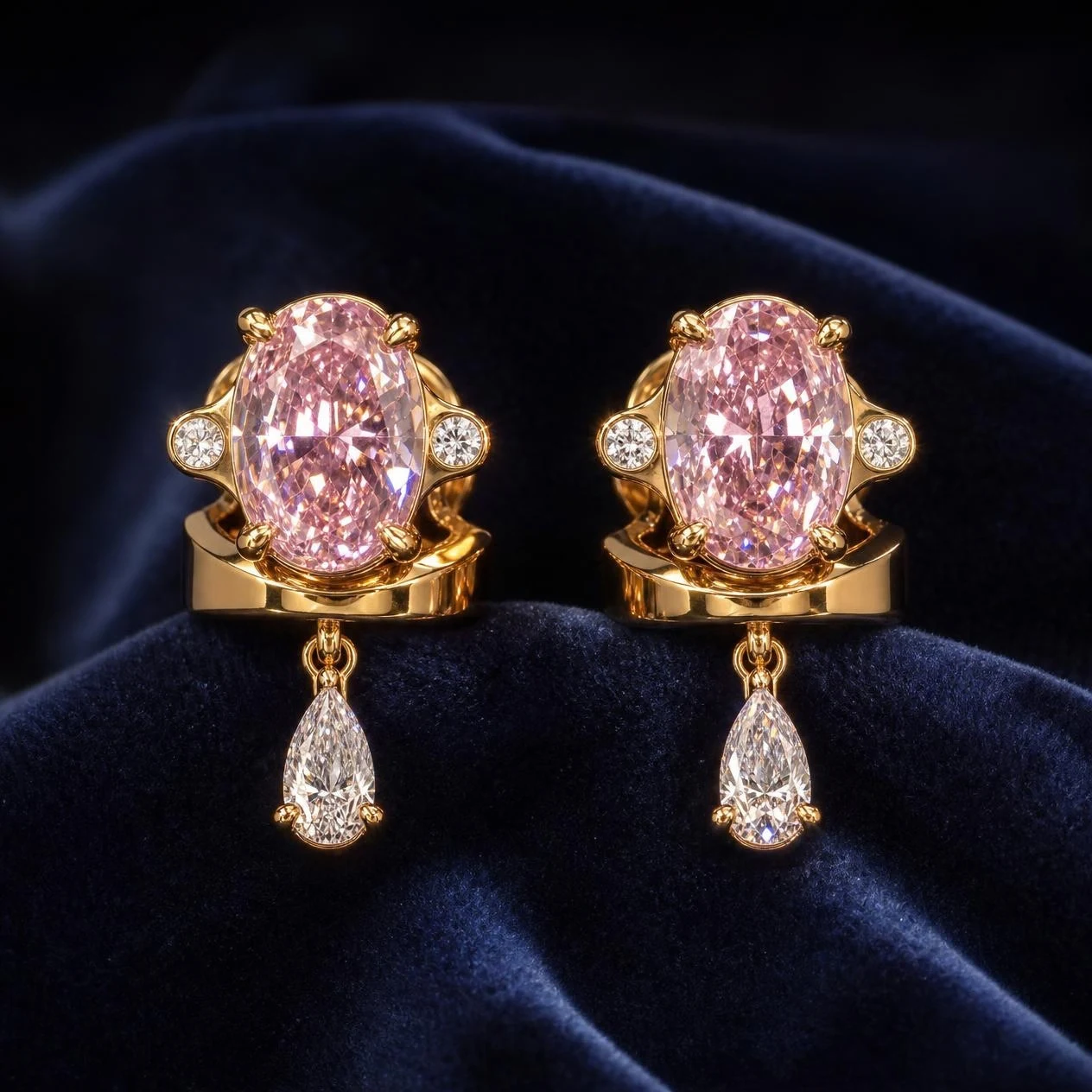 Miel Sereine, 3.52 ct tw oval lab grown diamond earrings in 18K yellow gold (front view)
