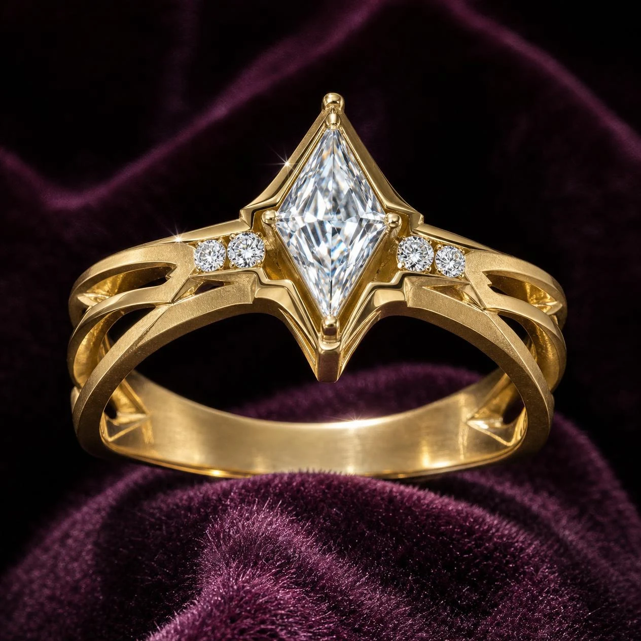 Eterna Preziosa, 1.74 ct tw kite lab grown diamond ring in 18K yellow gold (front view)