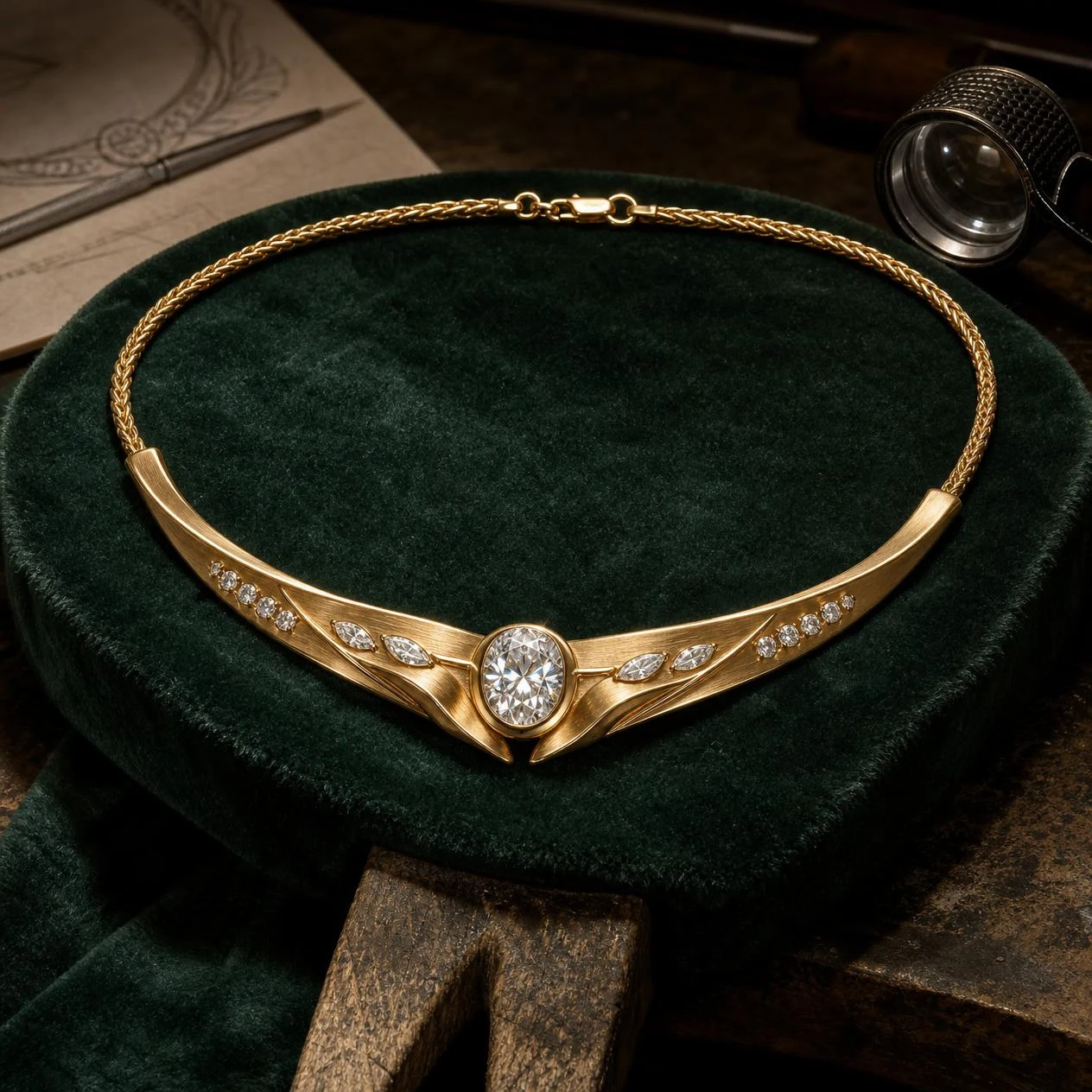 Galassia Eletta, 3.01 ct tw oval lab grown diamond necklace in 18K yellow gold (front view)