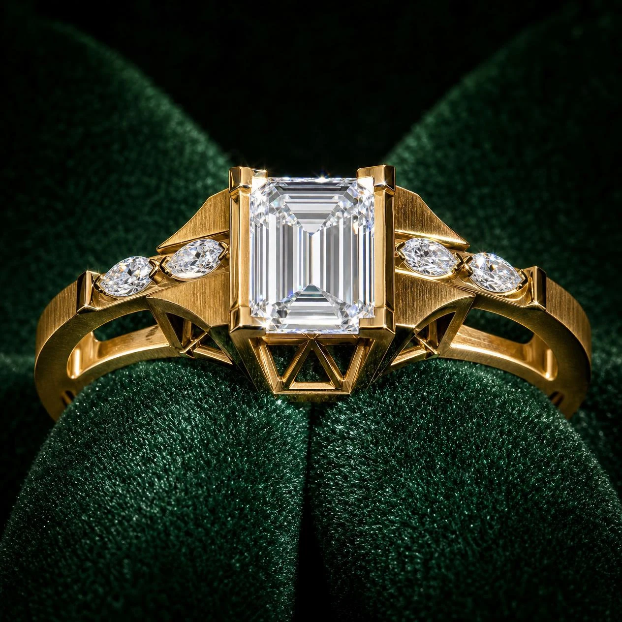 Aria Eletta, 1.98 ct tw emerald lab grown diamond ring in 18K yellow gold (front view)