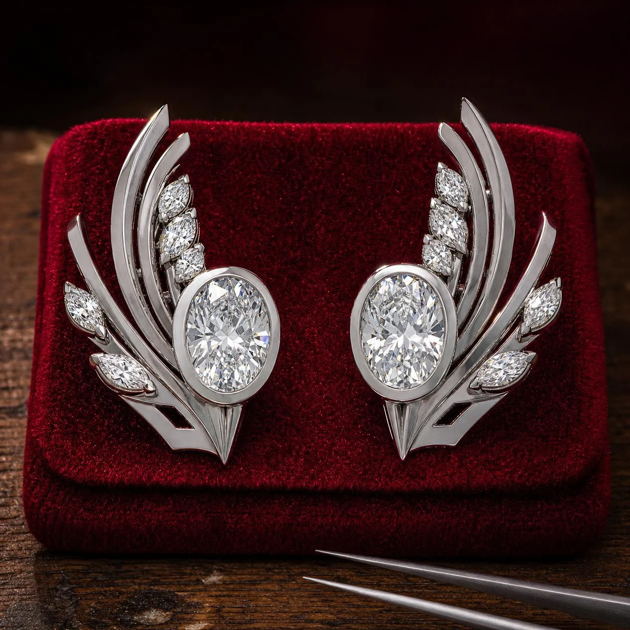 Gemma d'Inverno, 5.8 ct tw oval lab grown diamond earrings in 18K white gold (front view)