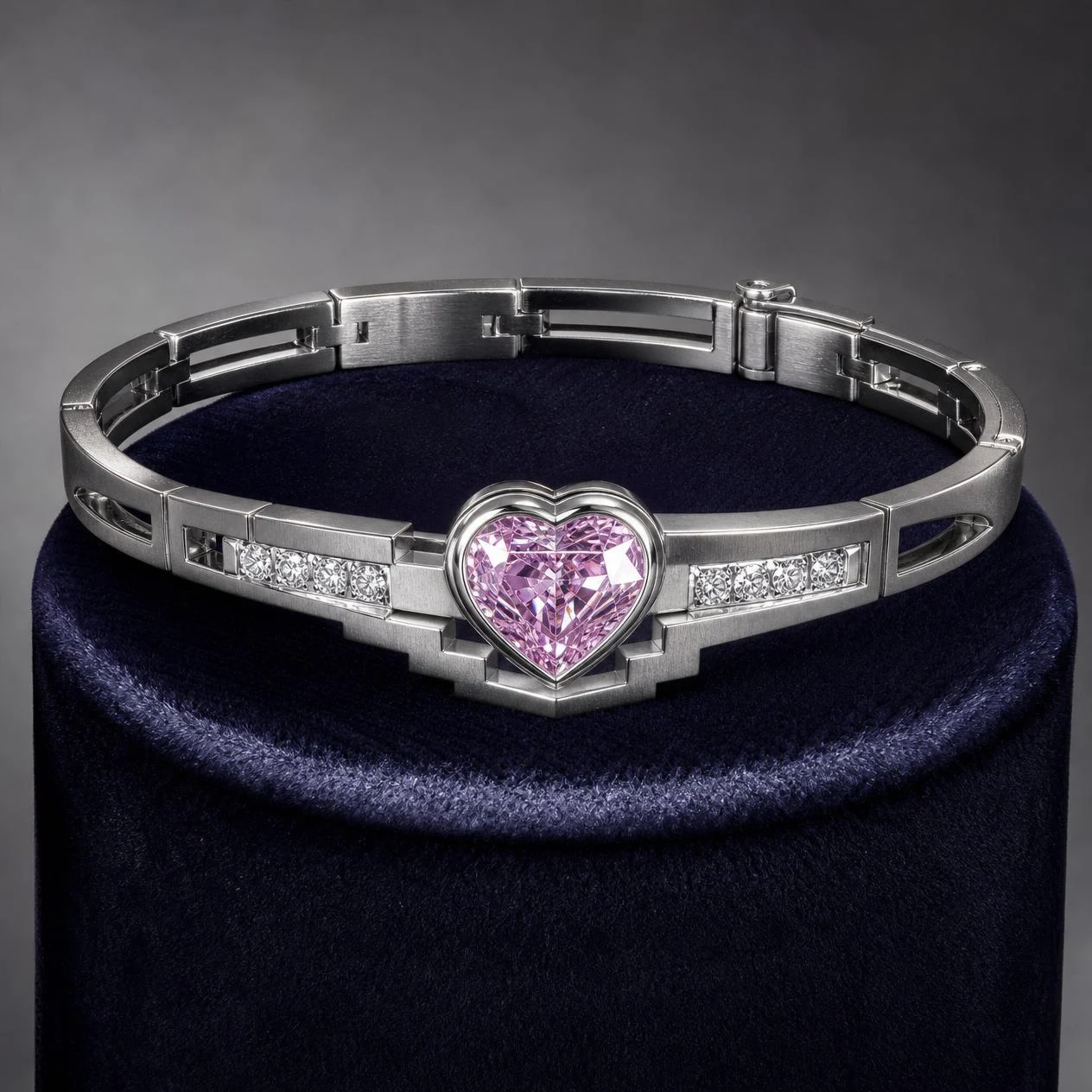 Douce Nascente, 2.64 ct tw heart lab grown diamond bracelet in 18K white gold (front view)