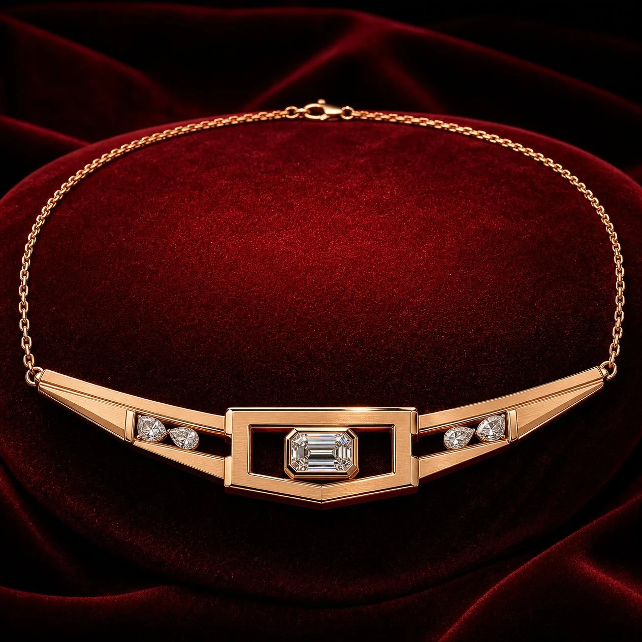 Rocca Silenzioso, 2.12 ct tw emerald lab grown diamond men’s necklace in rose gold (front view)