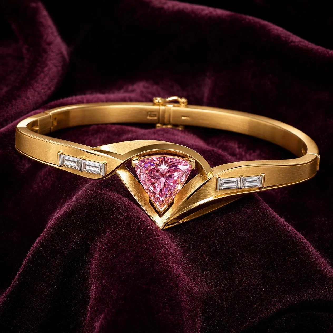 Fiamma d'Aube, 2.32 ct tw trillion lab grown diamond bracelet in 18K yellow gold (front view)