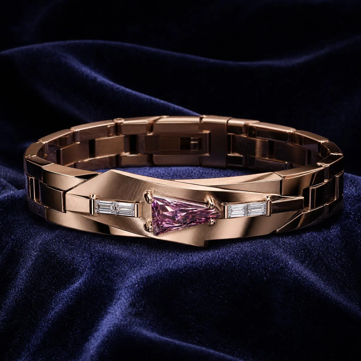 Senatore di Granito, 1.68 ct tw kite lab grown diamond men’s bracelet in rose gold (front view)