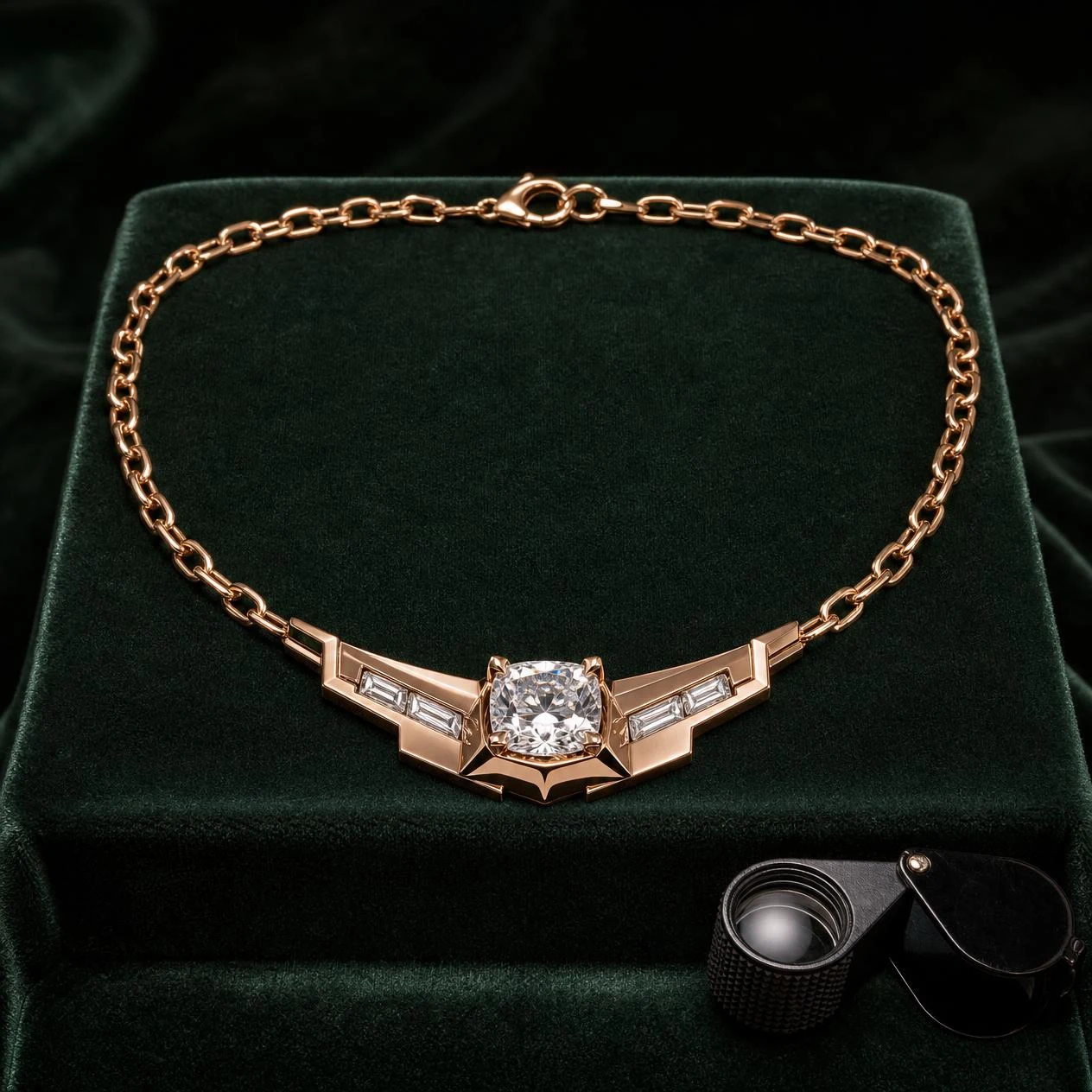 Maestrale di Bronzo, 2.28 ct tw cushion lab grown diamond men’s necklace in rose gold (front view)