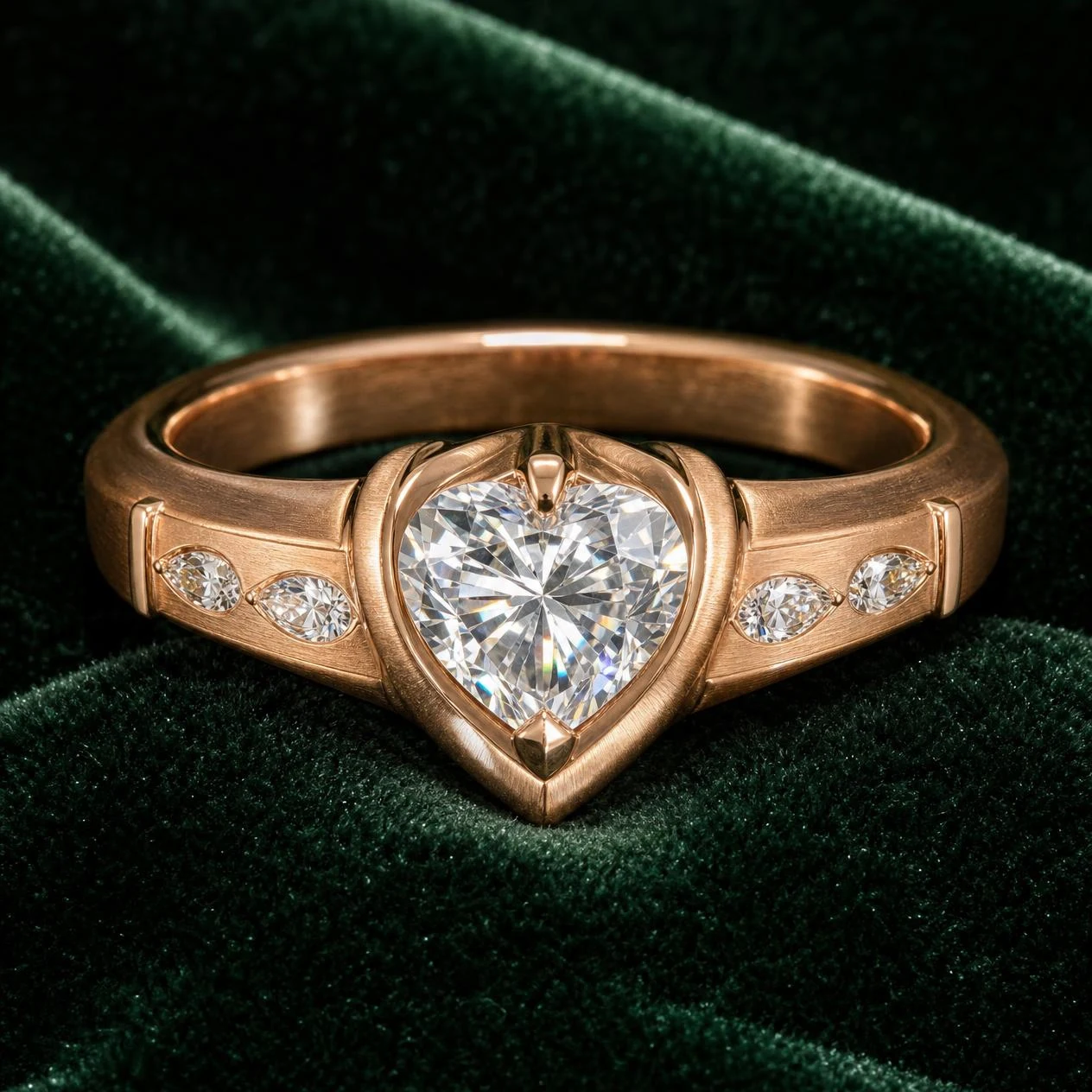 Laguna di Luna, 2.62 ct tw heart lab grown diamond ring in rose gold (front view)