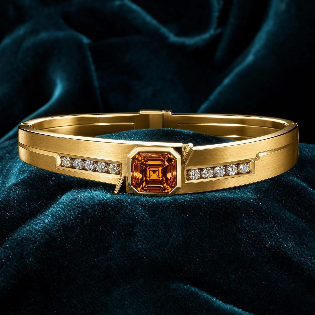 Bronzo di Granito, 2.18 ct tw asscher lab grown diamond men’s bracelet in 18K yellow gold (front view)