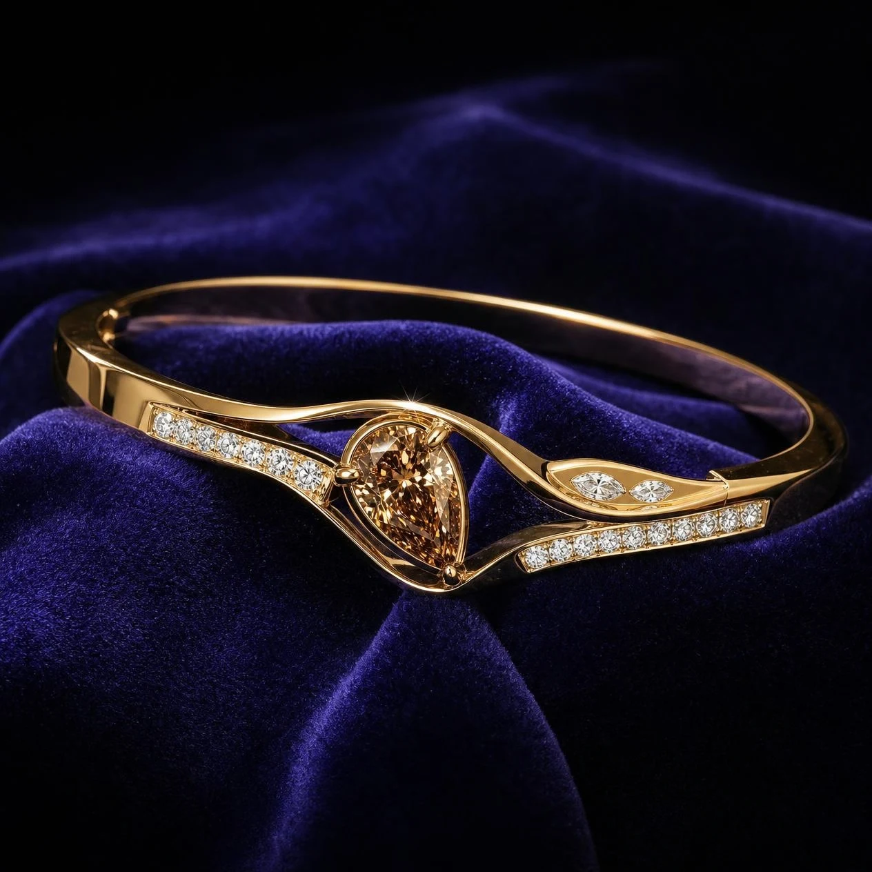 Aria Danzante, 2.92 ct tw pear lab grown diamond bracelet in 18K yellow gold (front view)