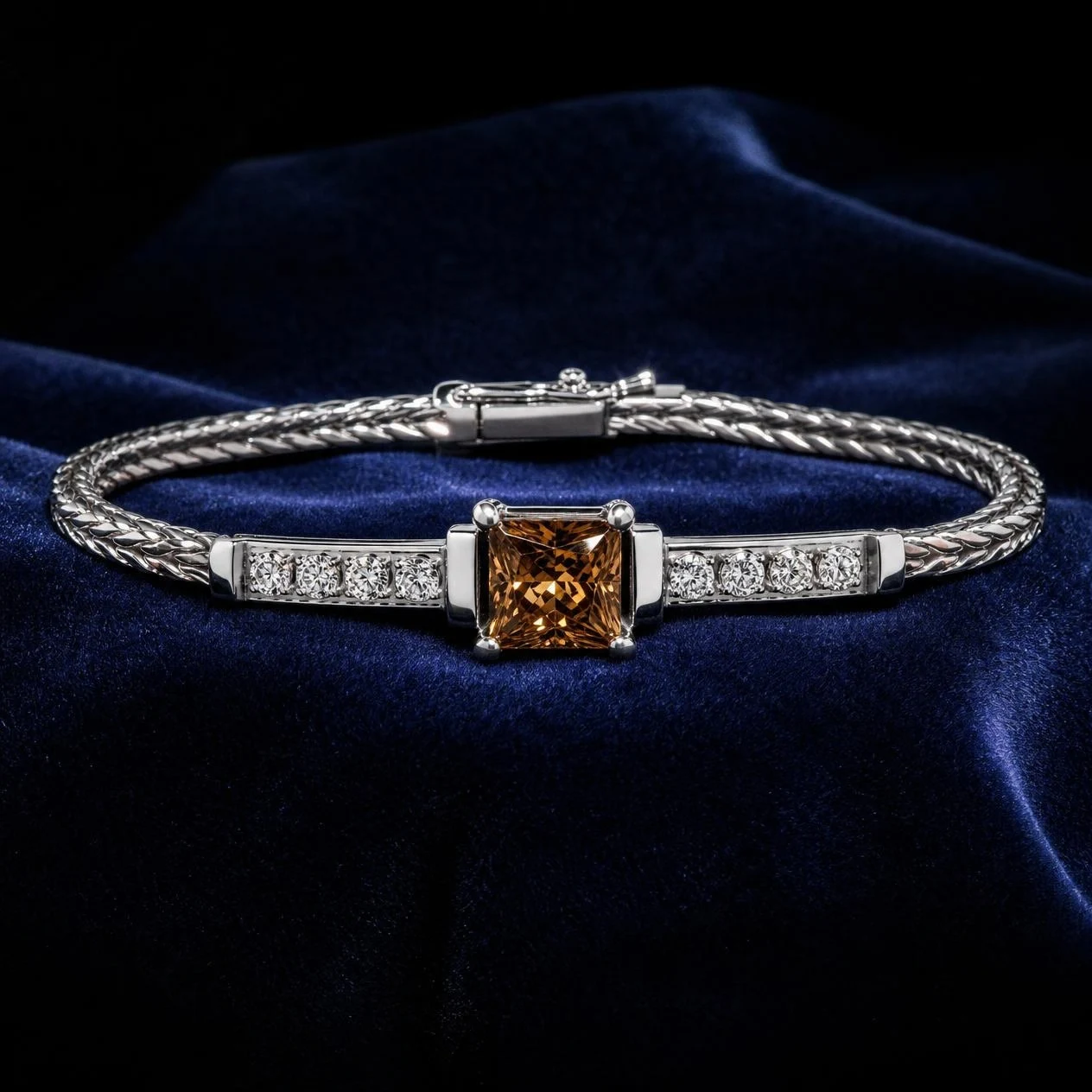 Ondine Infinie, 2.15 ct tw princess lab grown diamond bracelet in 18K white gold (front view)