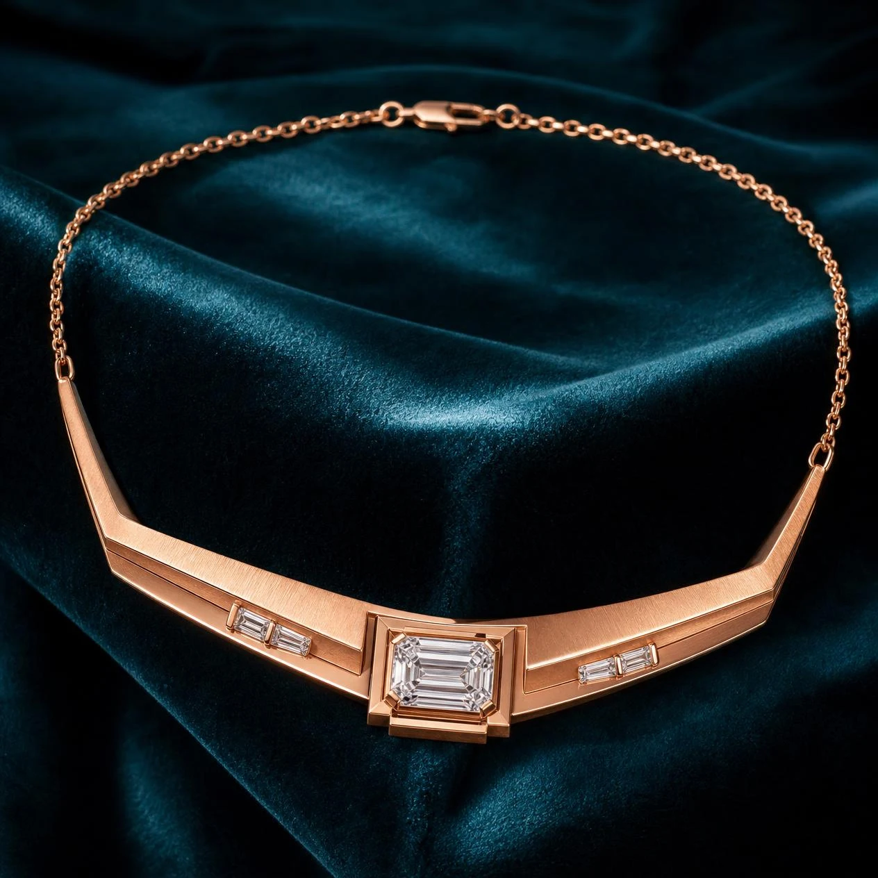 Lira Gentile, 2.28 ct tw emerald lab grown diamond necklace in rose gold (front view)