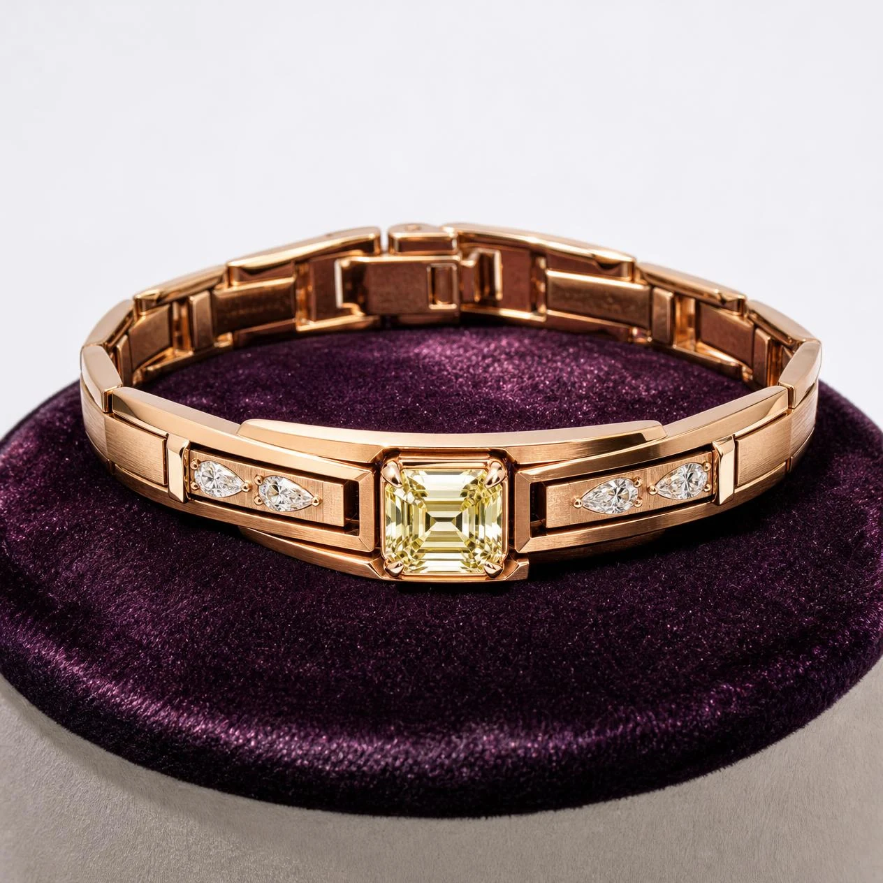 Promontorio di Roma, 2.12 ct tw emerald lab grown diamond men’s bracelet in rose gold (front view)